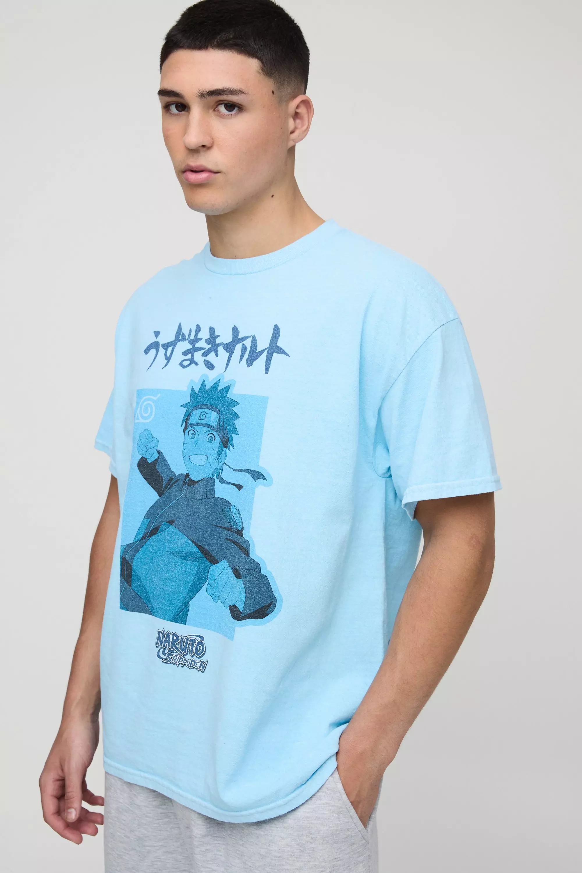T-shirt oversize délavé à imprimé Naruto, Blue autre image