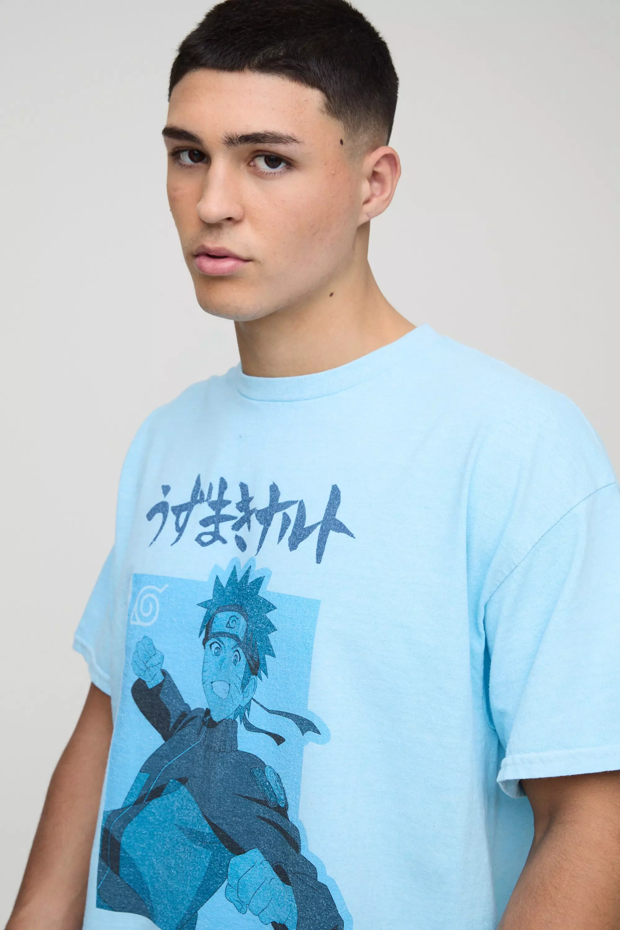 T-shirt oversize délavé à imprimé Naruto, Blue autre image