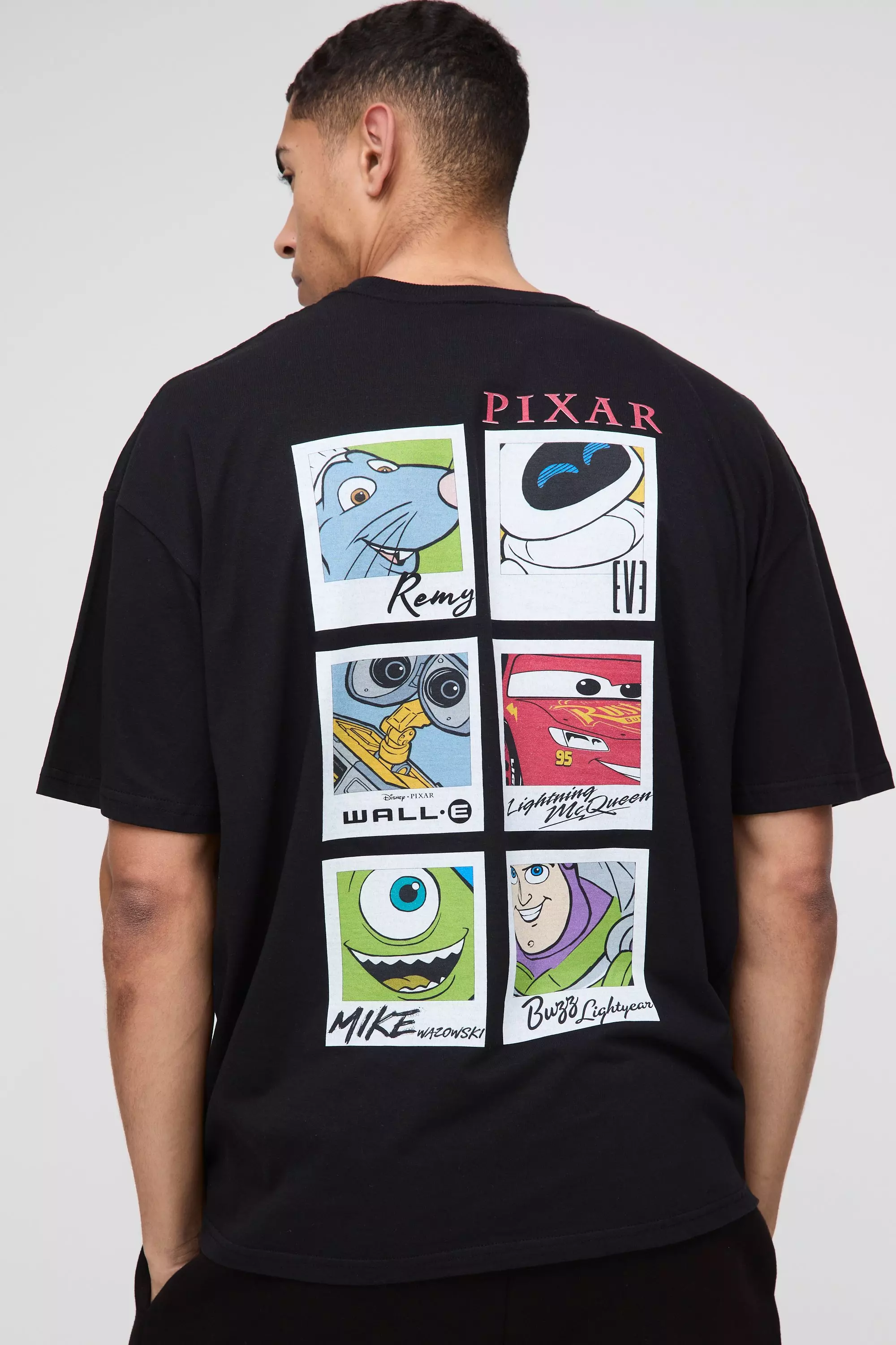 Oversized Disney Pixar Multi Character License Graphic T Shirt Black