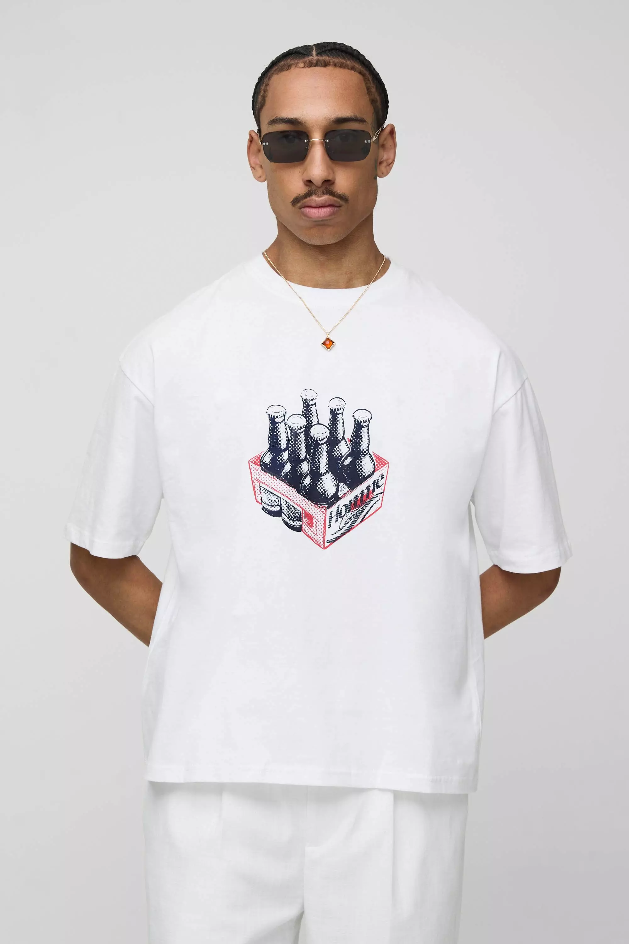 Oversized Boxy Front Graphic T-Shirt White