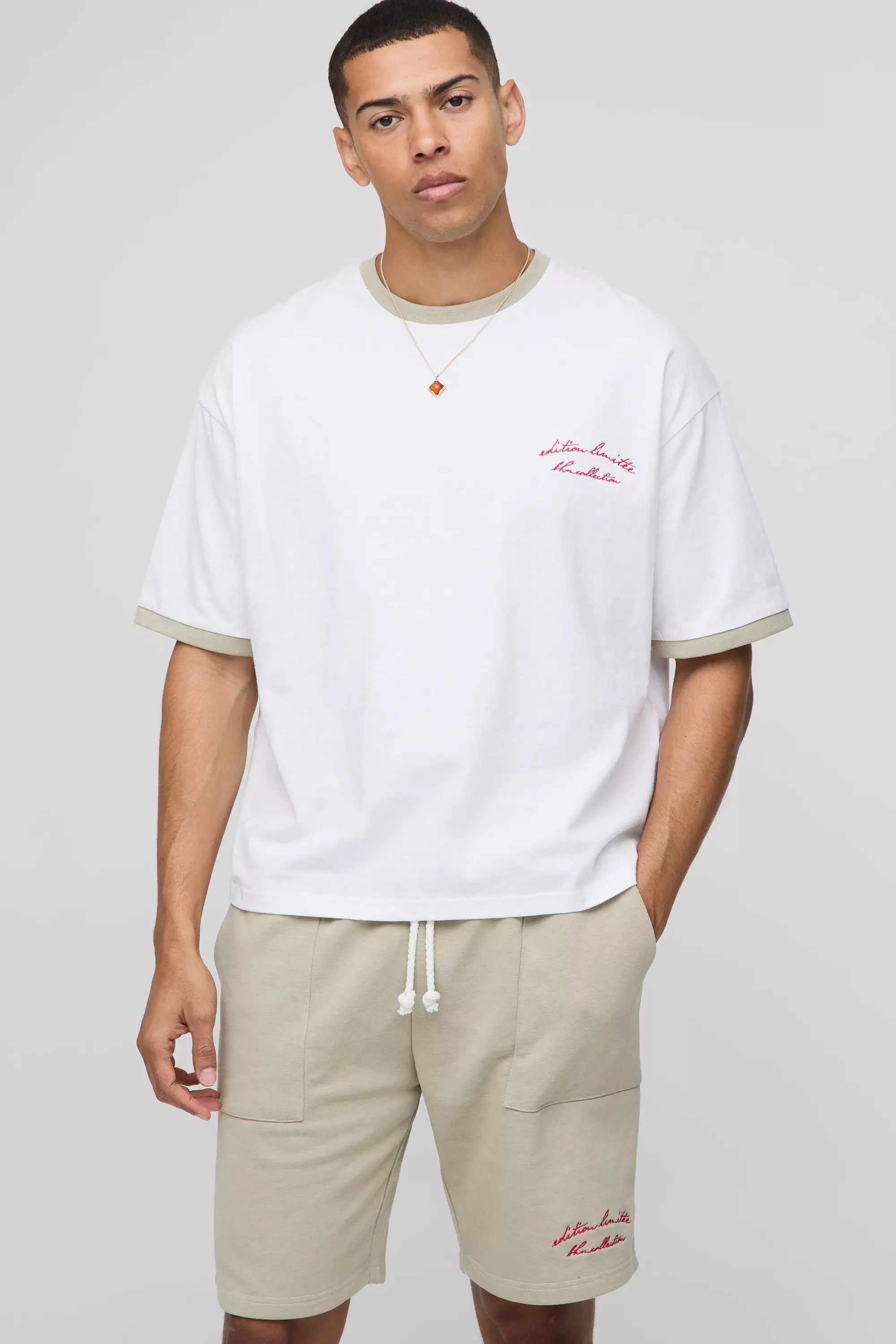 Stone Oversized Ringer T-Shirt & Shorts Set alternative image