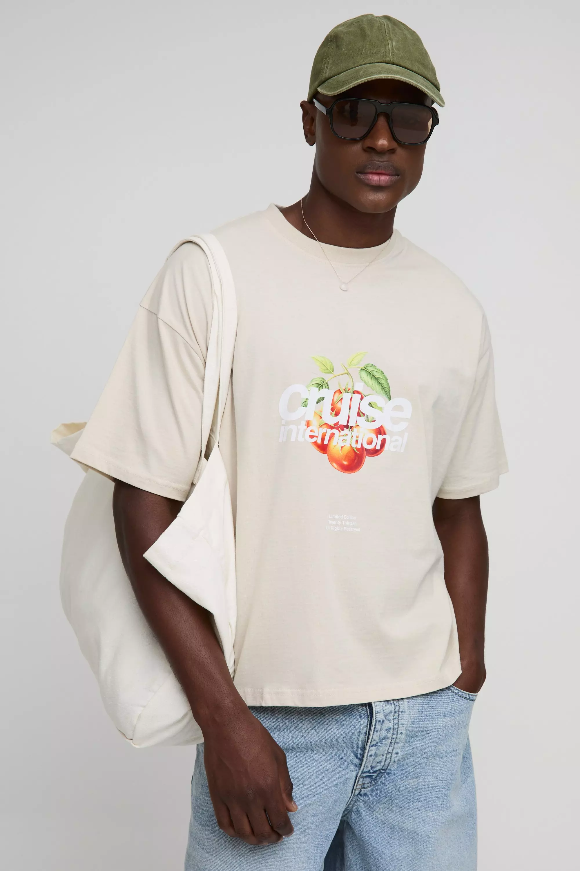 Oversized Boxy Fruit Graphic T-Shirt Stone