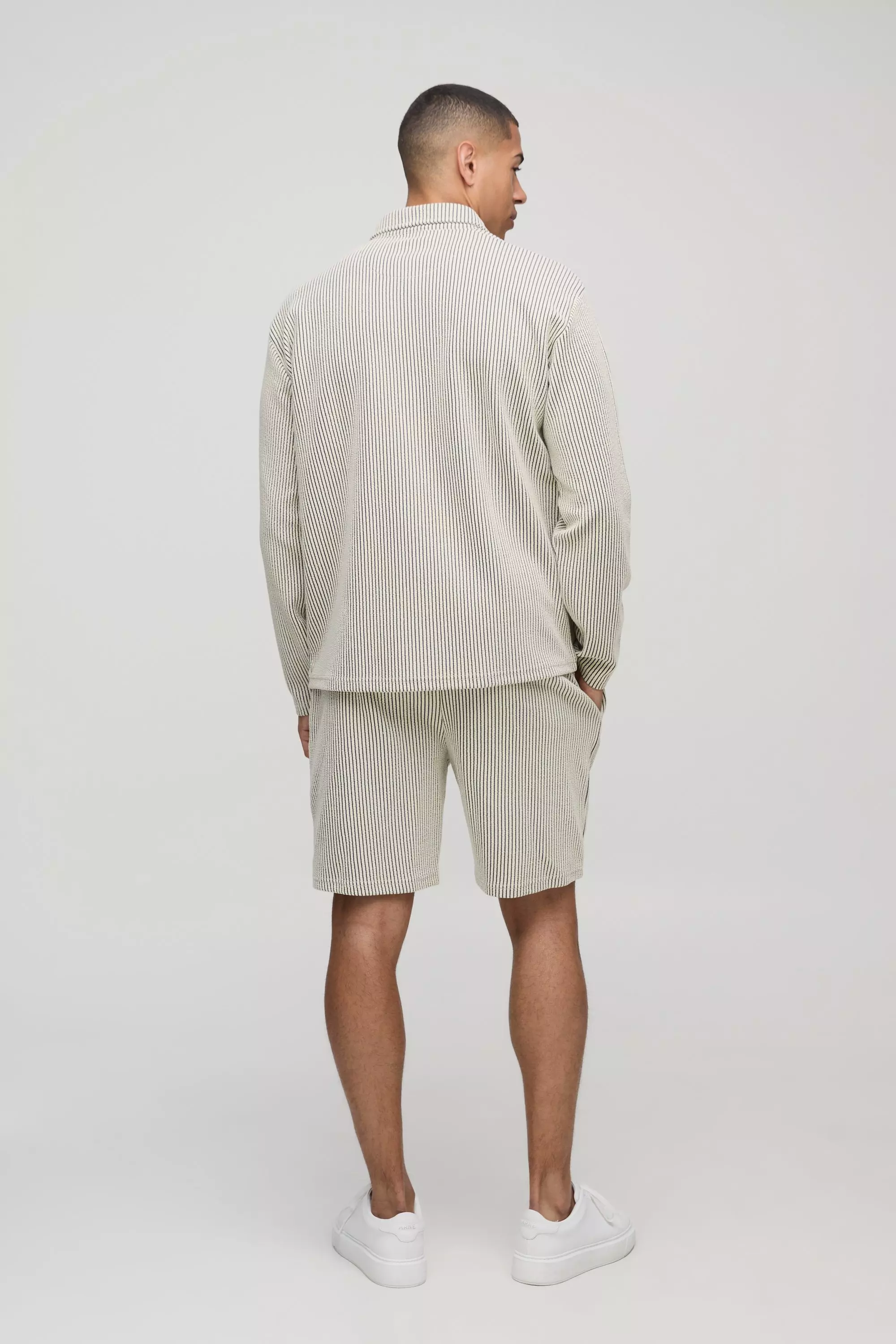 Oversized Two-Tone Ribbed Jersey Overshirt & Relaxed Short Set | boohooMAN USA