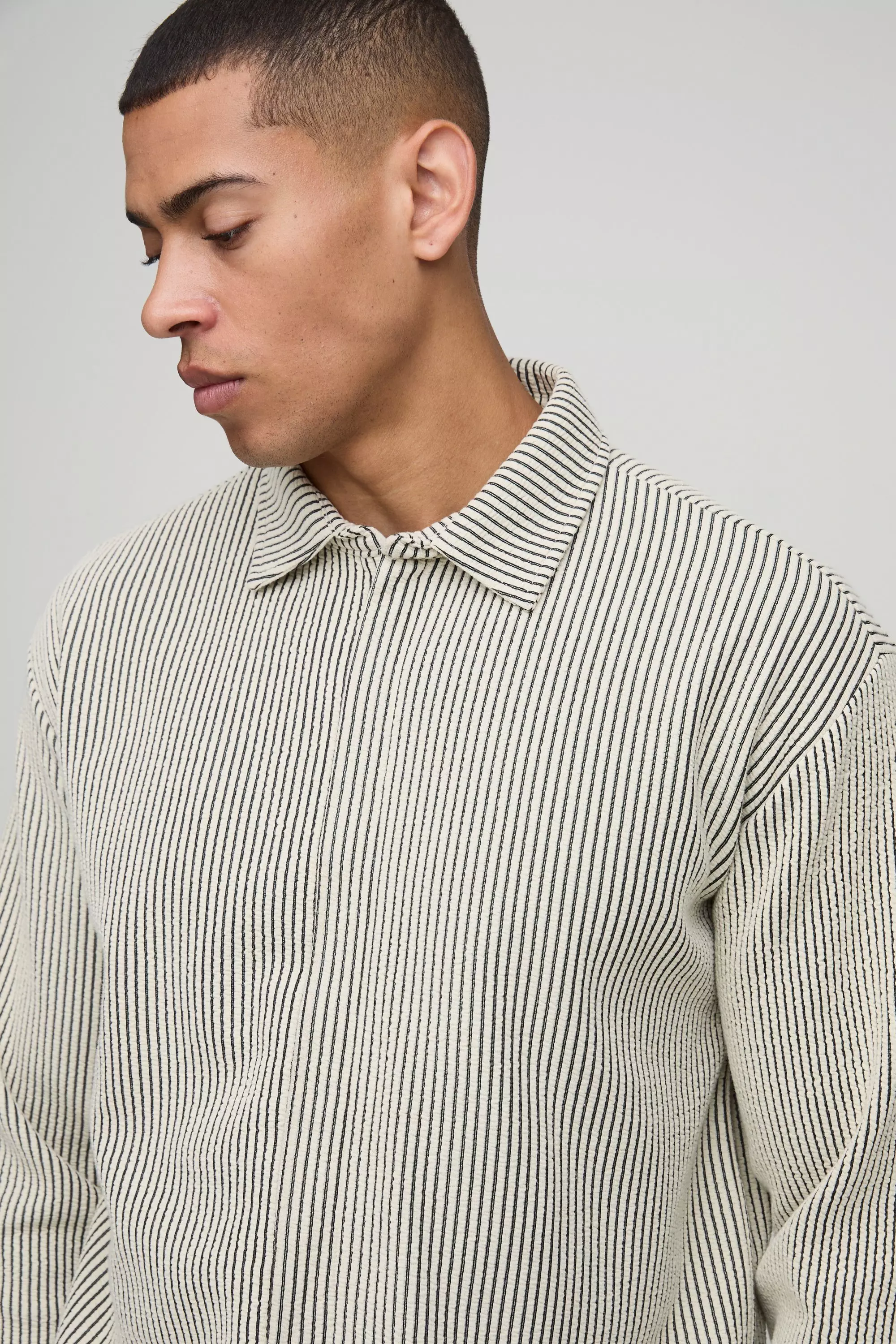 Oversized Two-Tone Ribbed Jersey Overshirt & Relaxed Short Set | boohooMAN USA