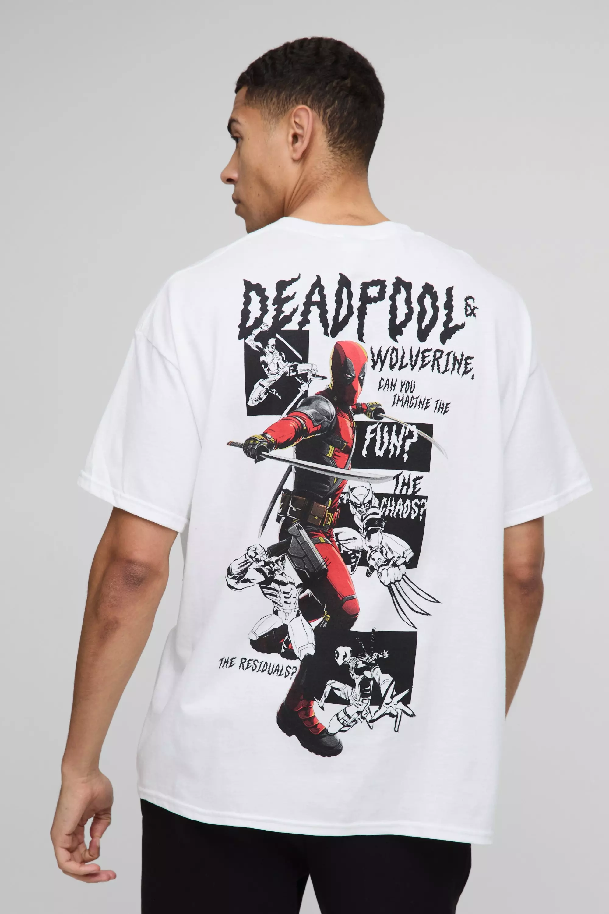 White Oversized Deadpool Marvel License Printed T-Shirt alternative image