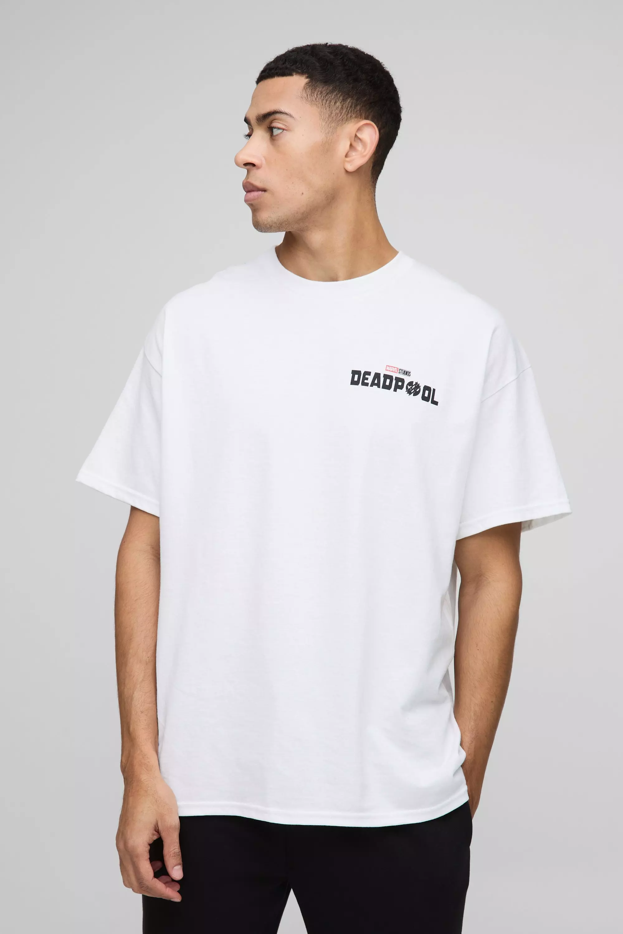 White Oversized Deadpool Marvel License Printed T-Shirt alternative image