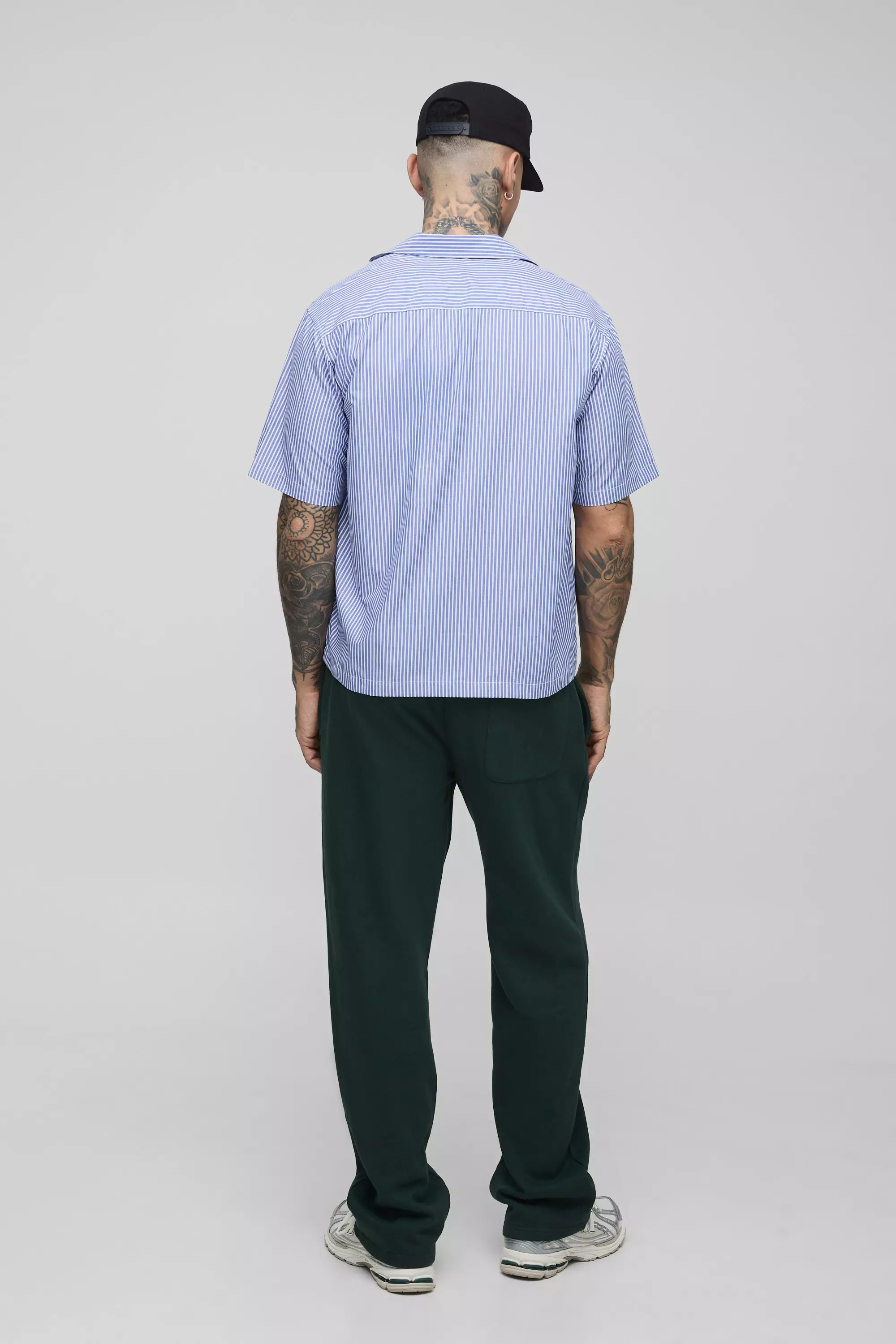 Tall Poplin Stripe Boxy Oversized Shirt | boohooMAN USA