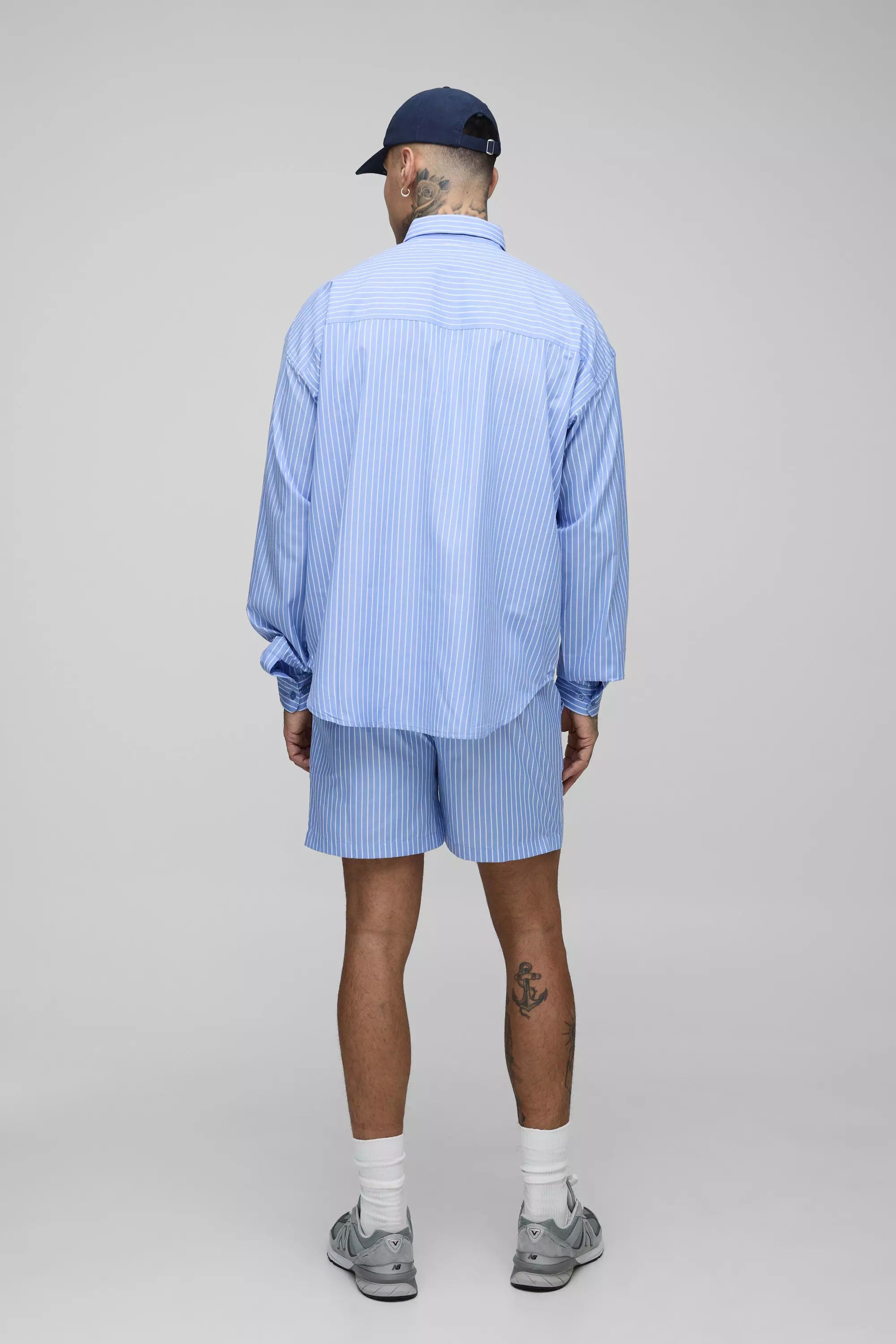 Tall - Short rayé en popeline, Blue autre image