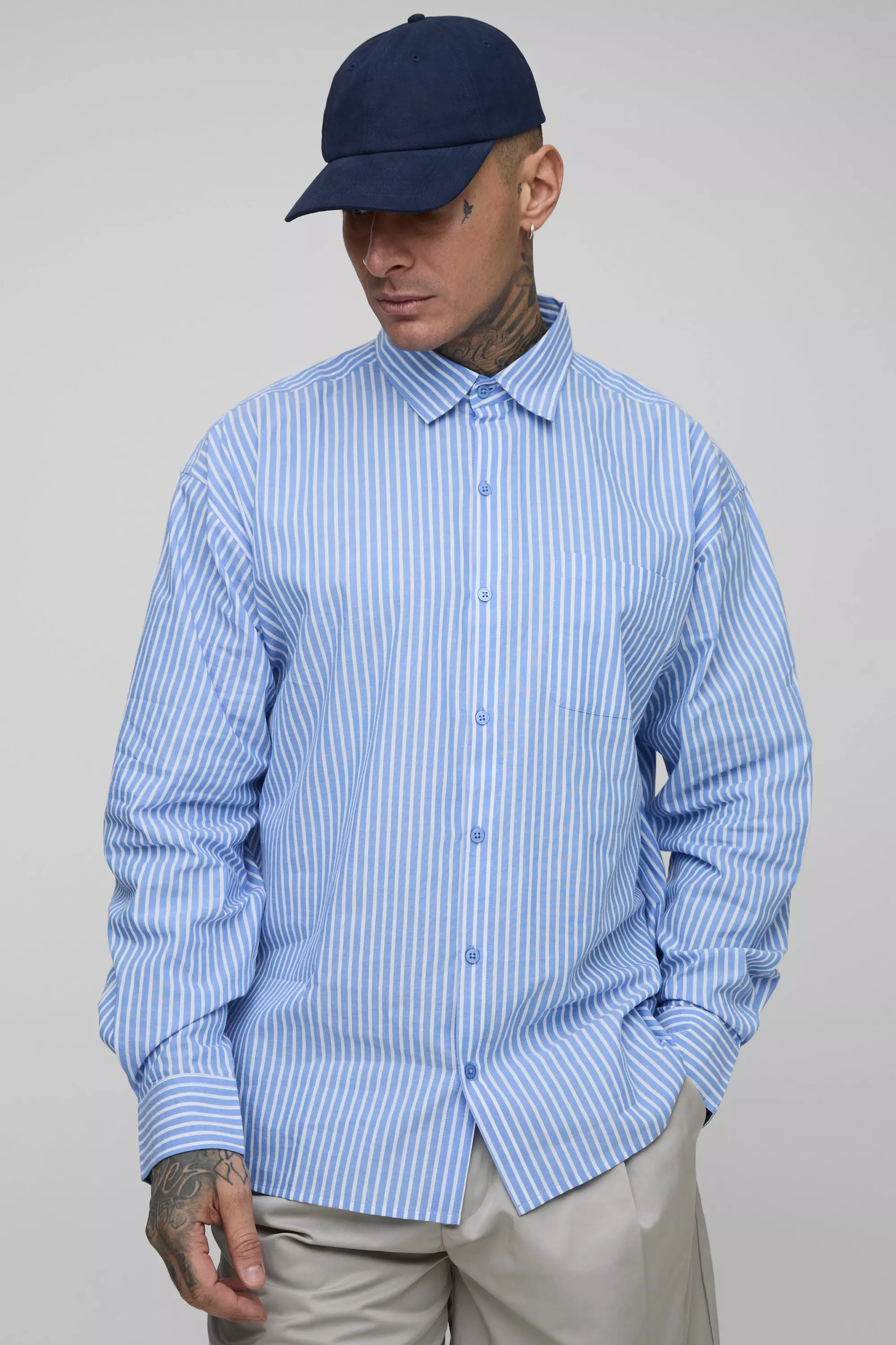 Blue Tall Stripe Oversized Long Sleeve Shirt alternative image