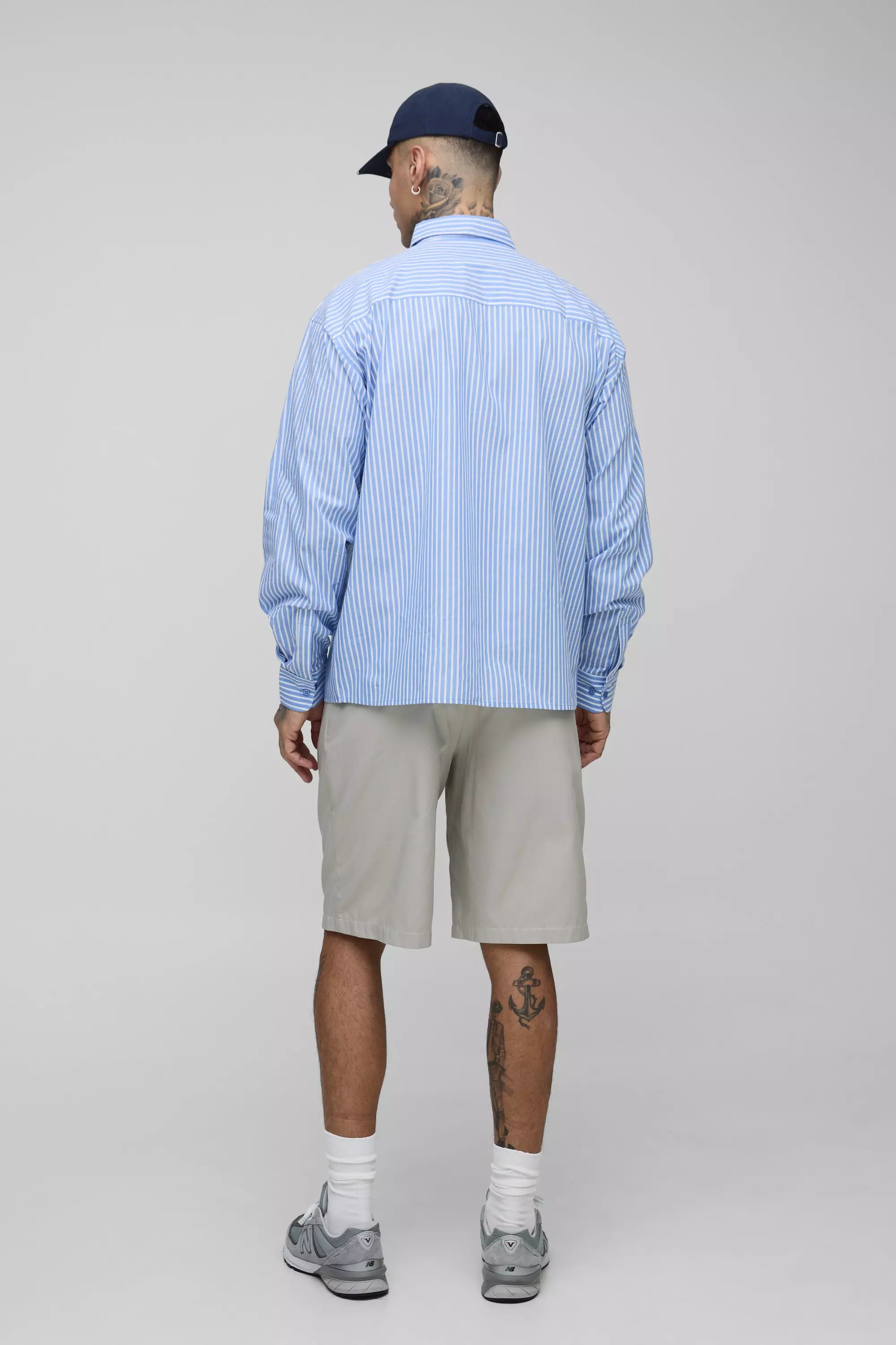 Blue Tall Stripe Oversized Long Sleeve Shirt alternative image