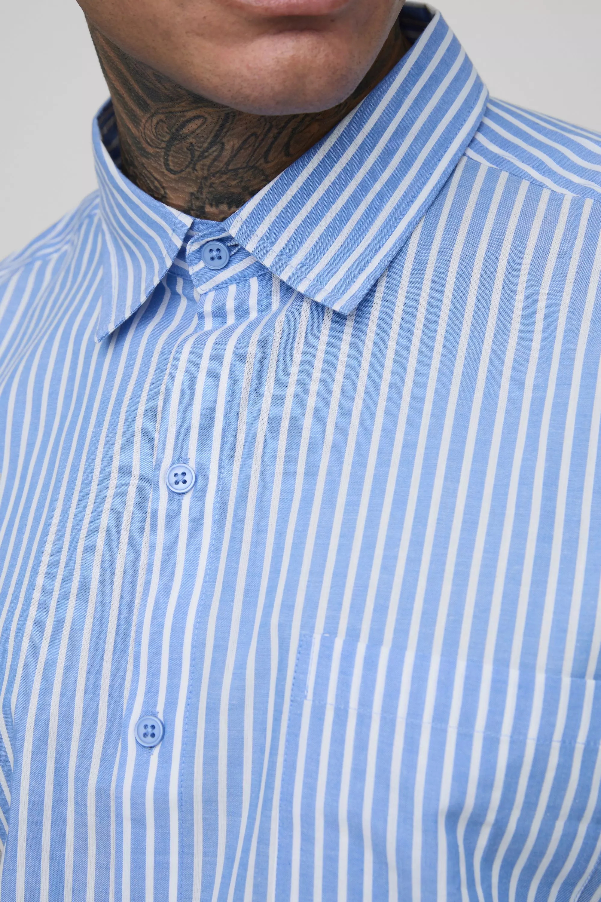 Blue Tall Stripe Oversized Long Sleeve Shirt alternative image
