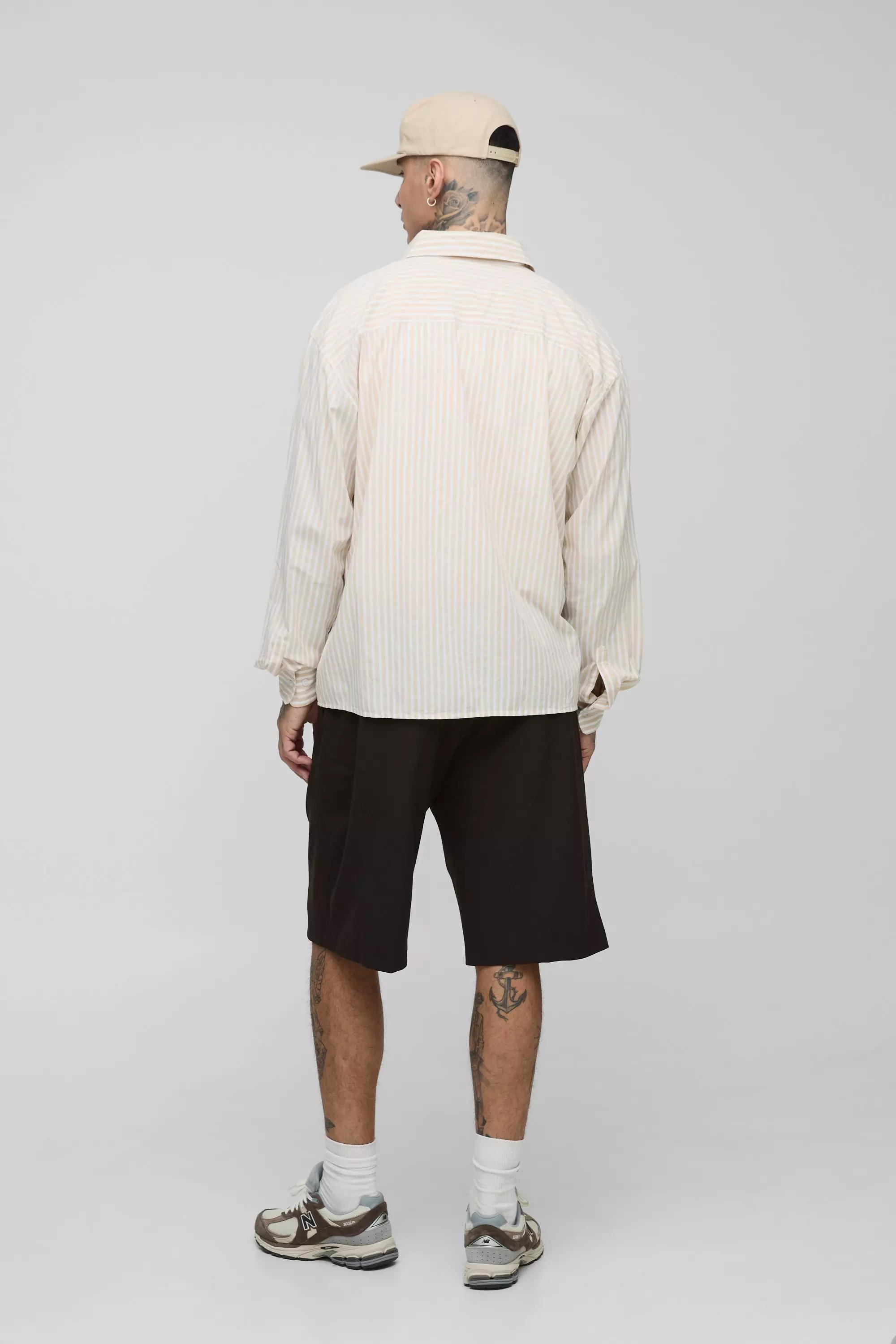 Taupe Tall Stripe Oversized Long Sleeve Shirt alternative image