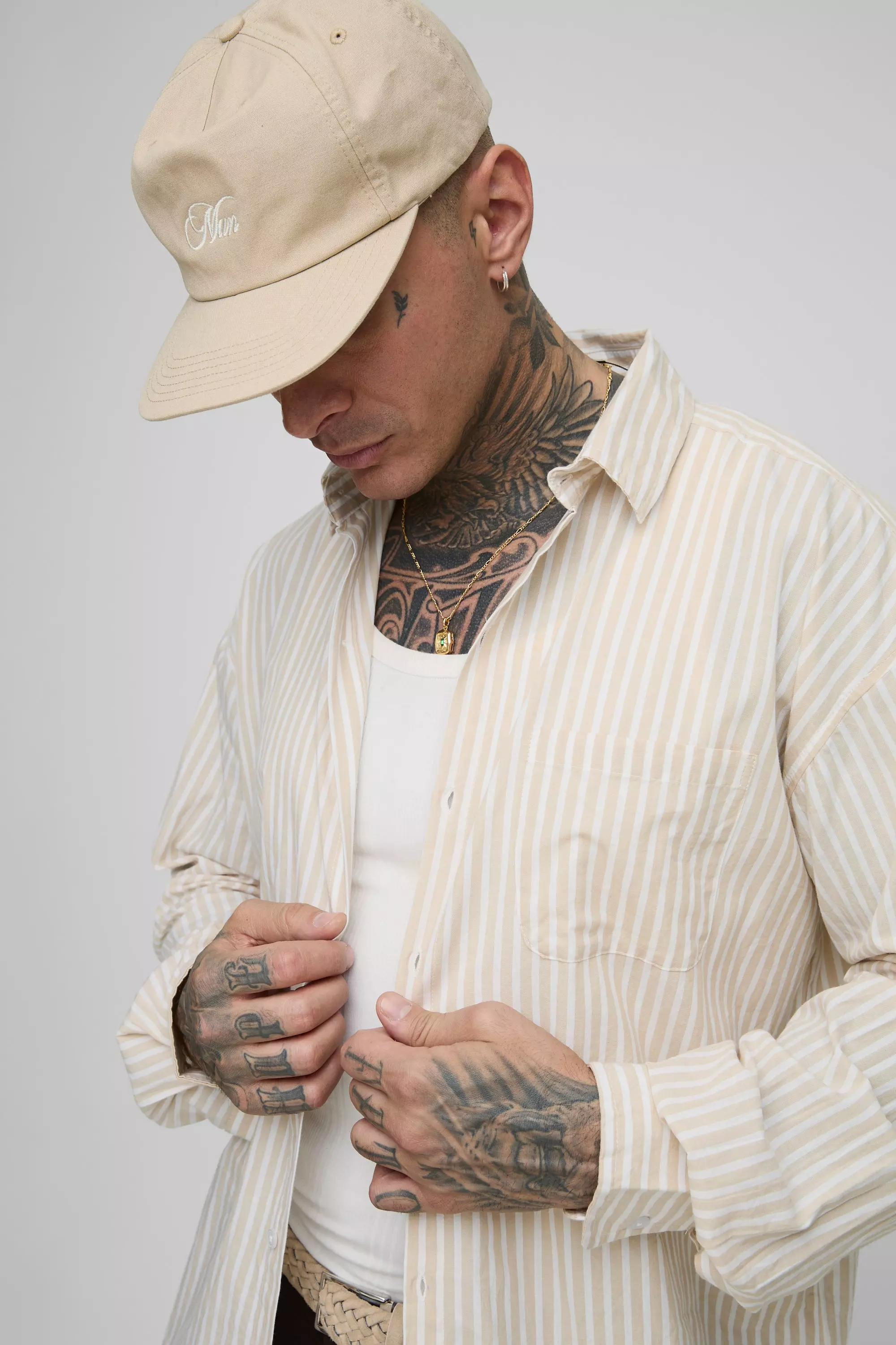 Taupe Tall Stripe Oversized Long Sleeve Shirt alternative image
