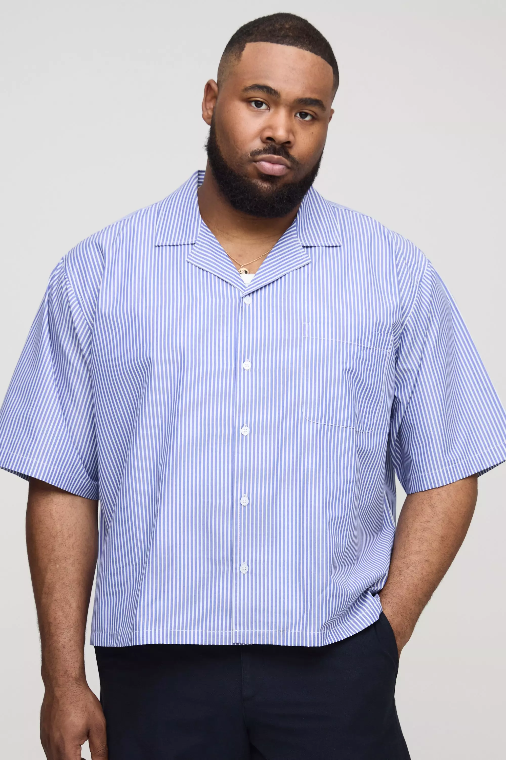 Blue Plus Oversized Gestreepte Boxy Poplin Blouse alternatieve afbeelding