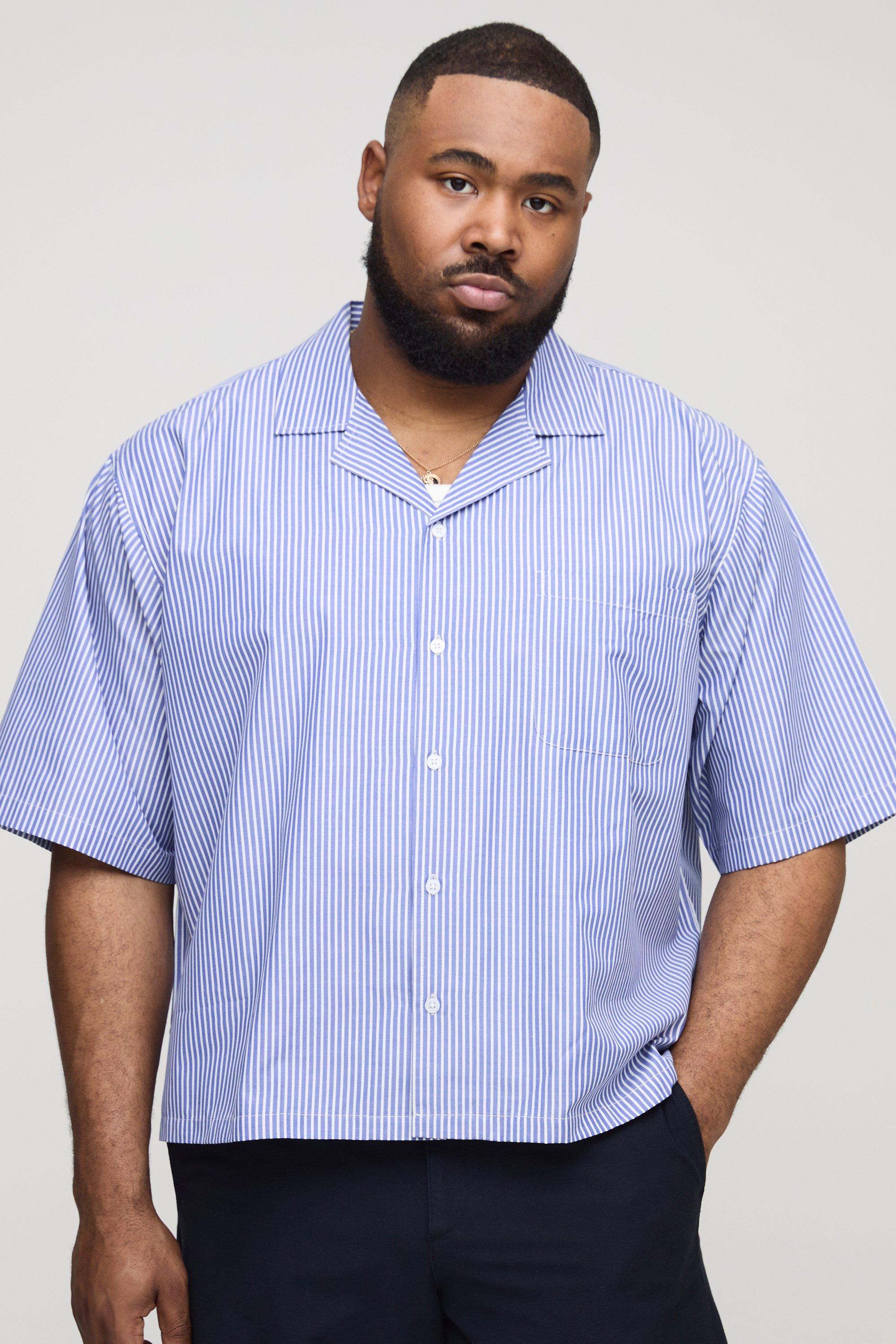 Plus Poplin Stripe Boxy Oversized Shirt | boohooMAN USA