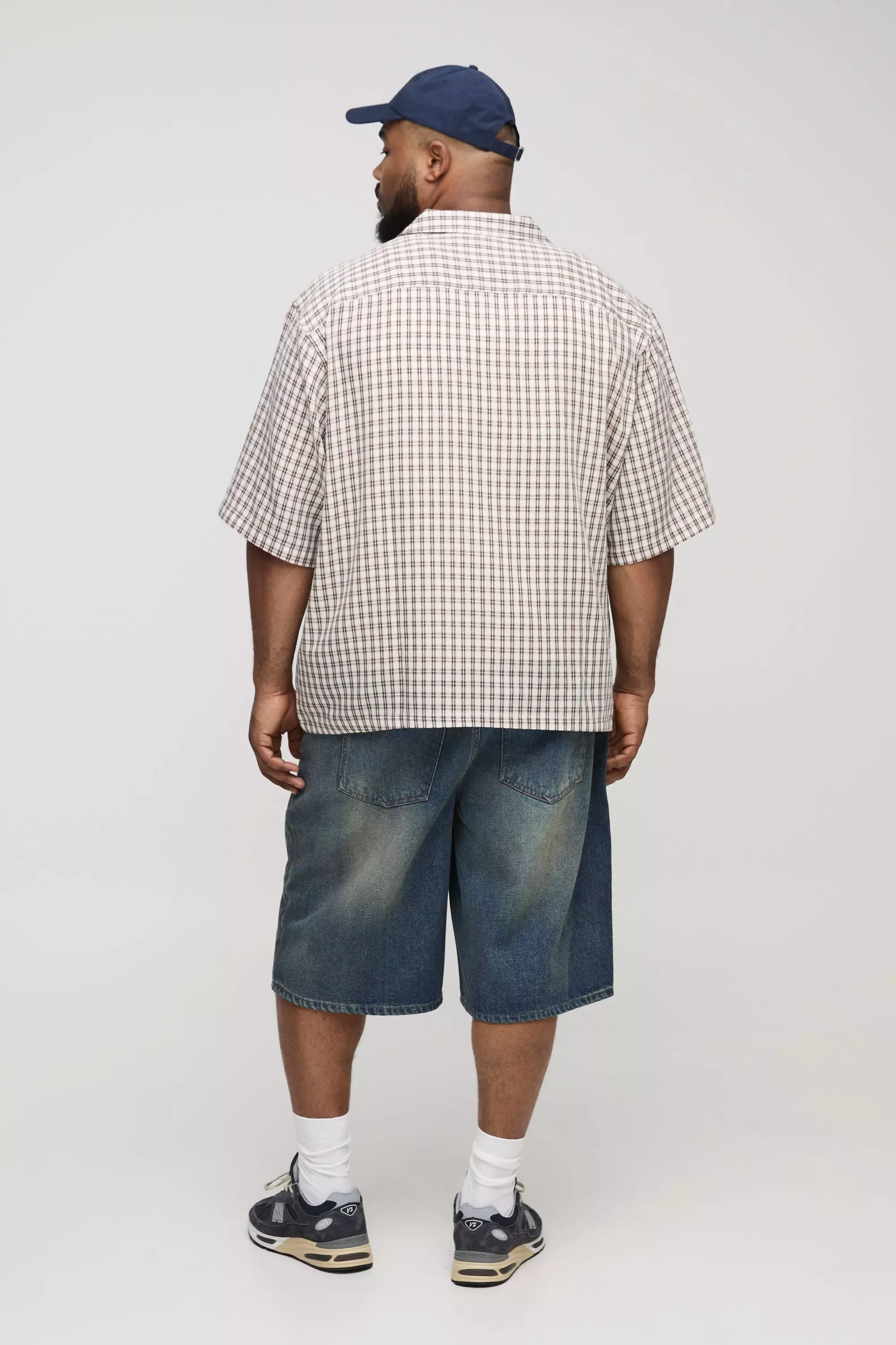 Ecru Plus Check Man Embroidered Boxy Oversized Shirt alternative image