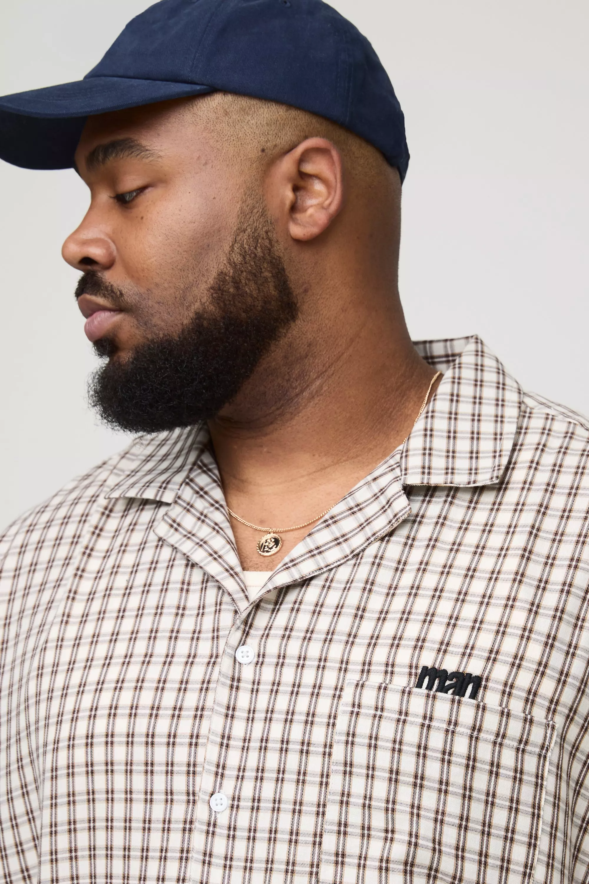 Ecru Plus Check Man Embroidered Boxy Oversized Shirt alternative image