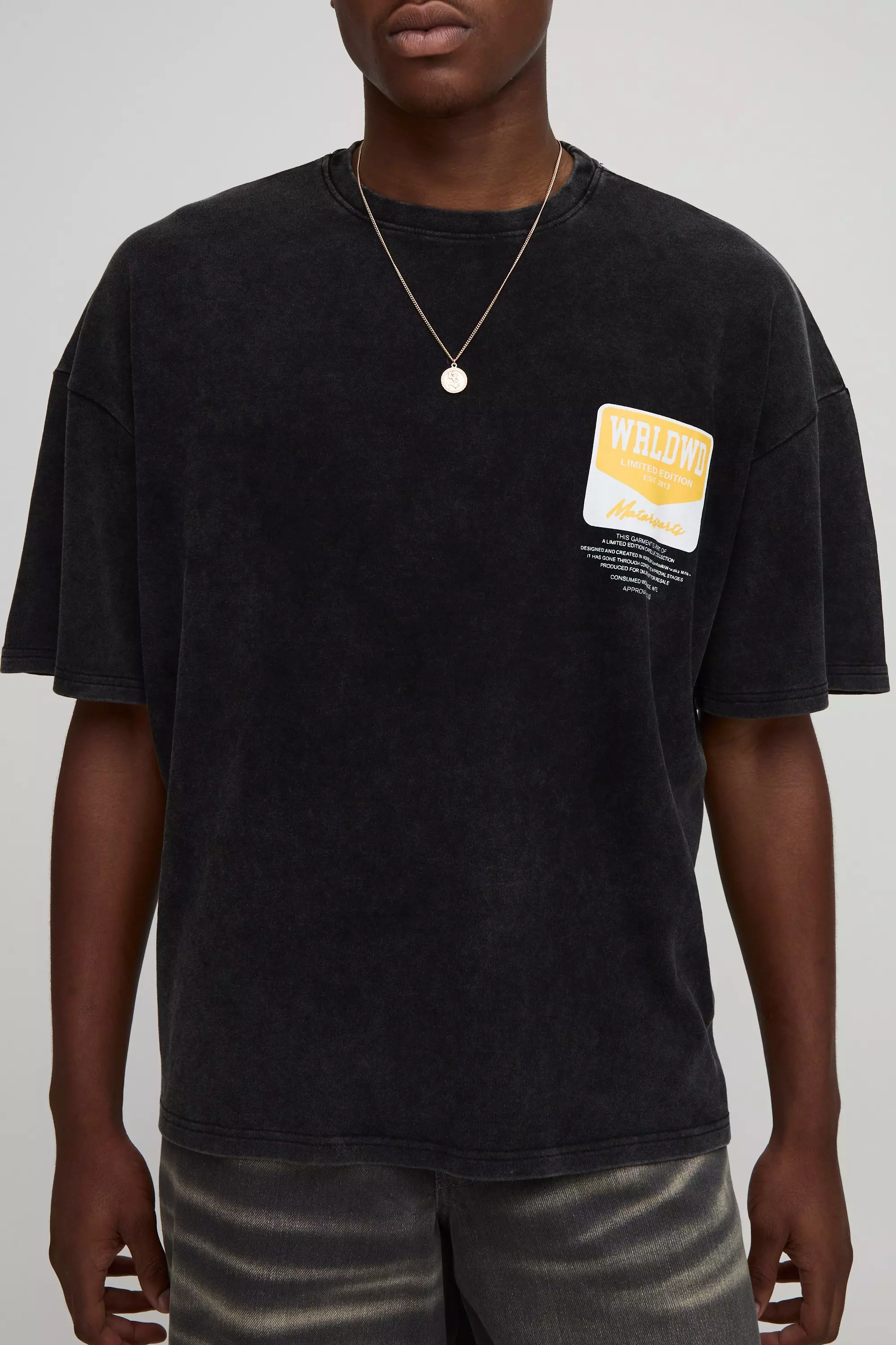 Oversized Interlock Acid Wash Graphic T-Shirt Black
