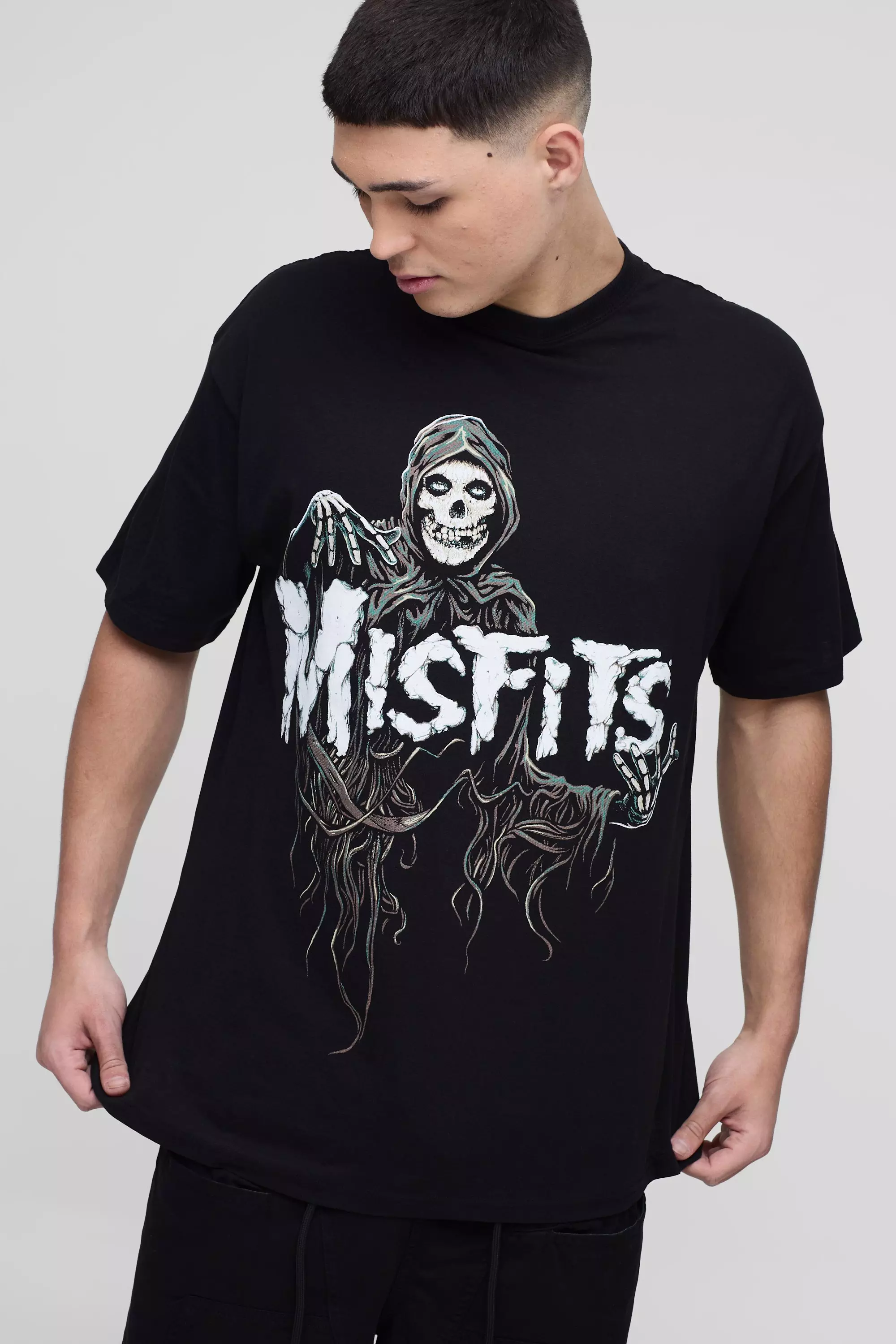 Black Oversized Gelicenseerd Misfits Band T-Shirt alternatieve afbeelding