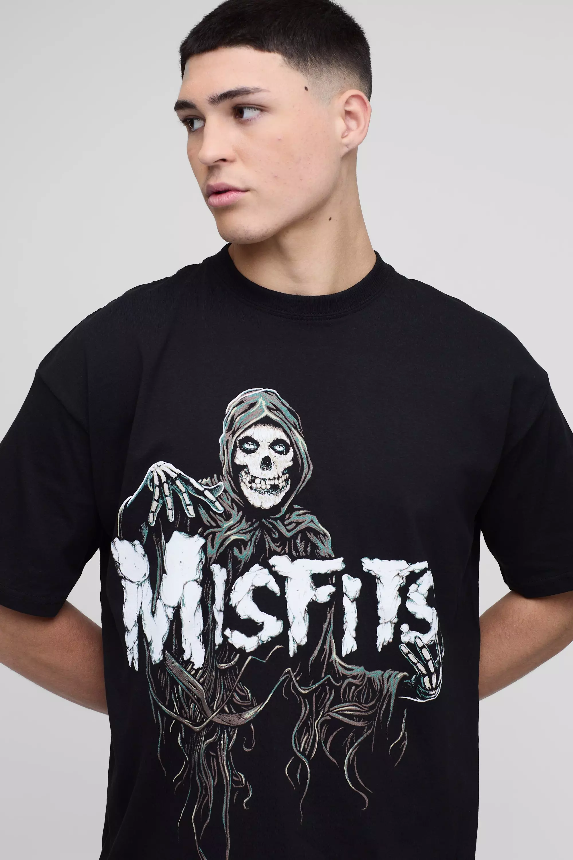 Black Oversized Gelicenseerd Misfits Band T-Shirt alternatieve afbeelding
