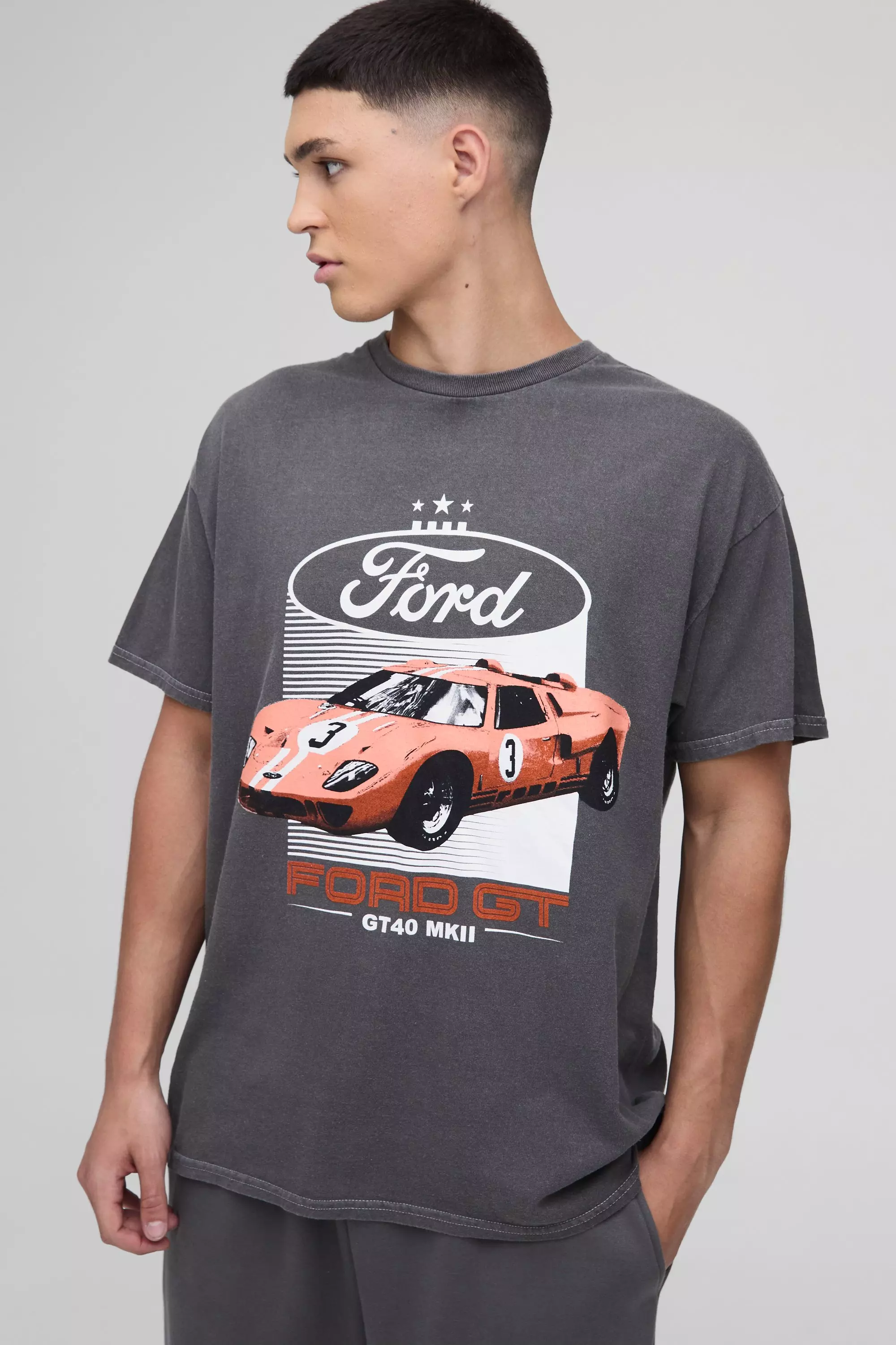 T-shirt oversize délavé à imprimé Ford GT, Charcoal autre image