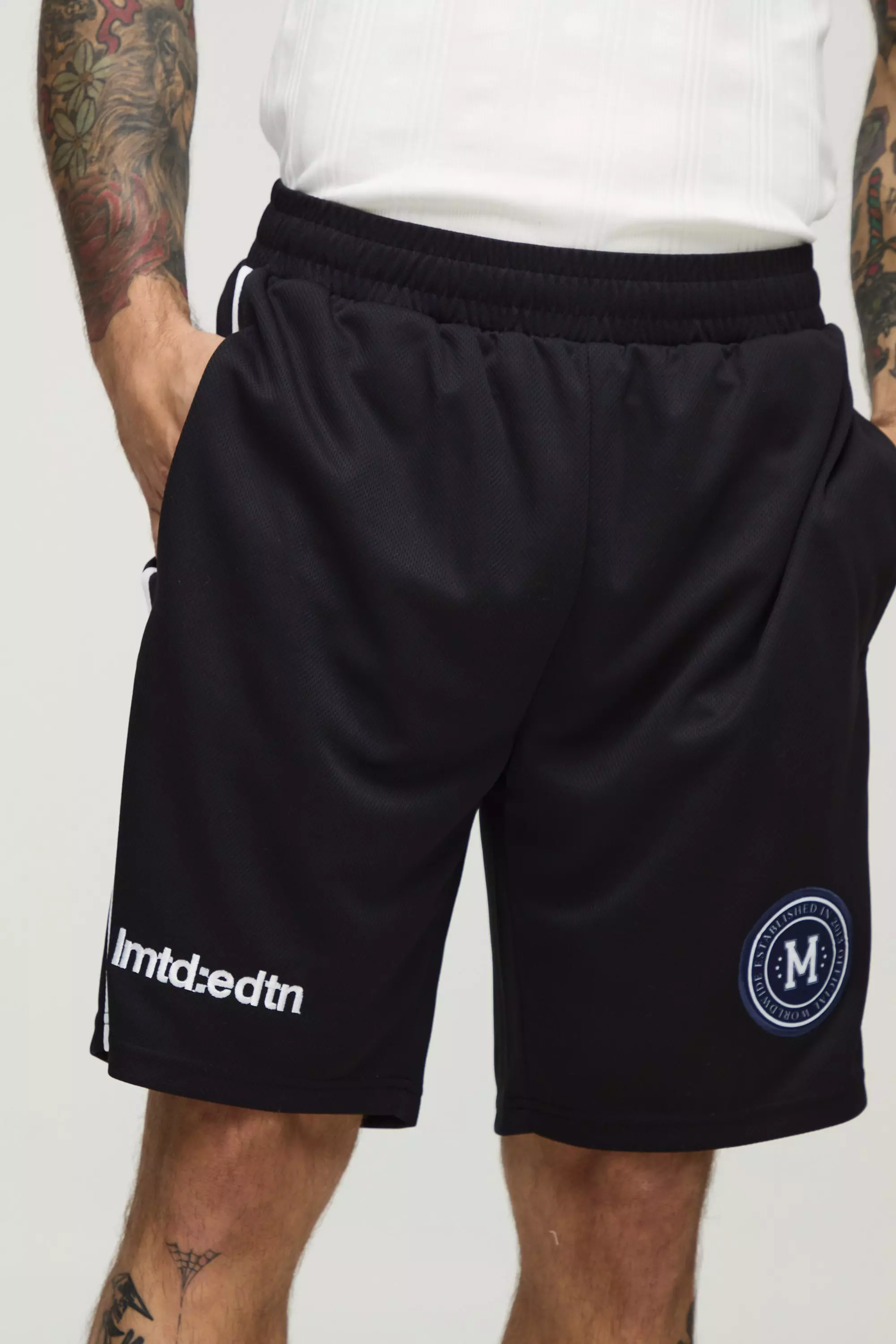Relaxed Mid Length Embroidered Sports Shorts | boohooMAN USA