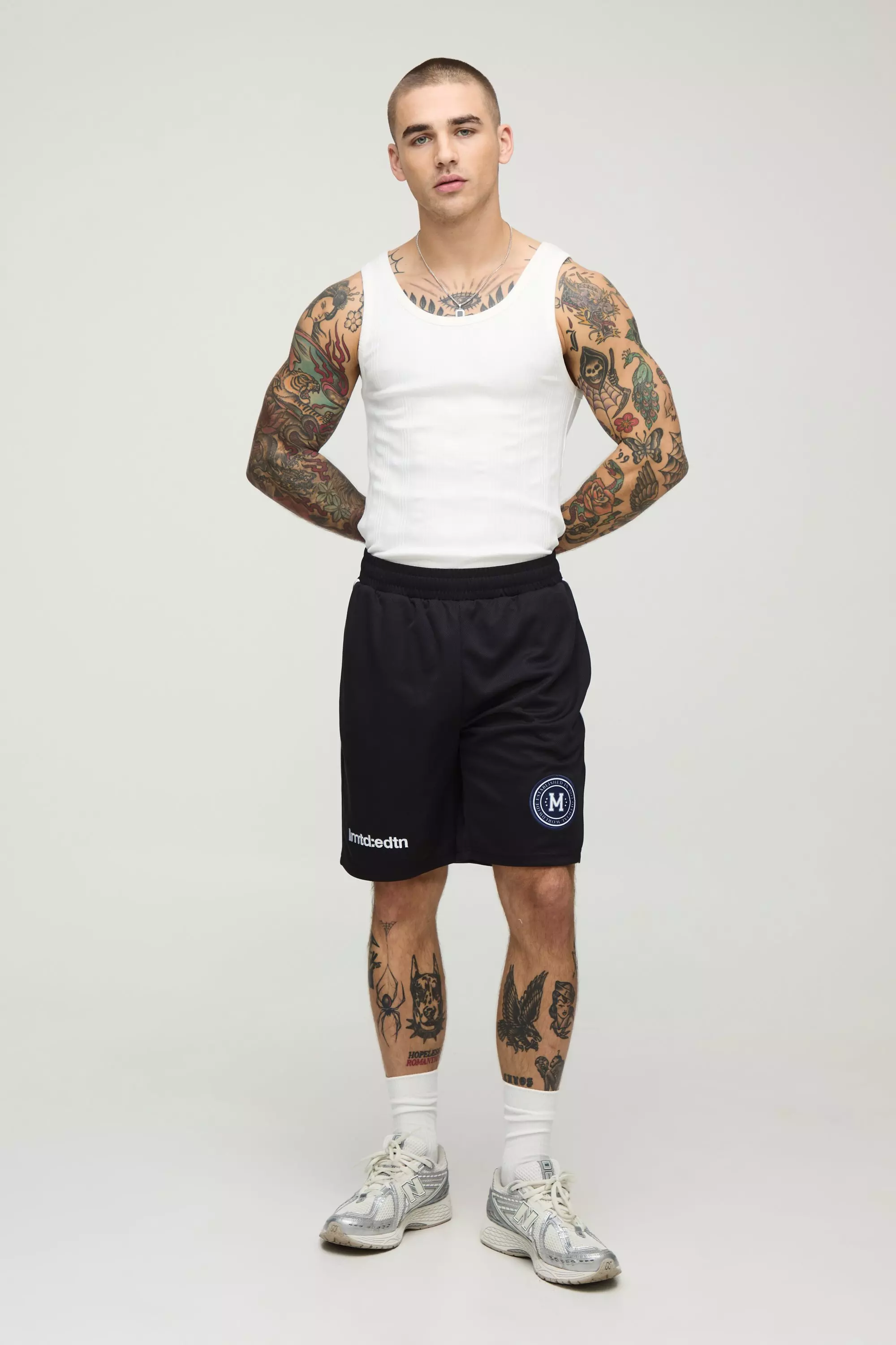 Relaxed Mid Length Embroidered Sports Shorts | boohooMAN USA