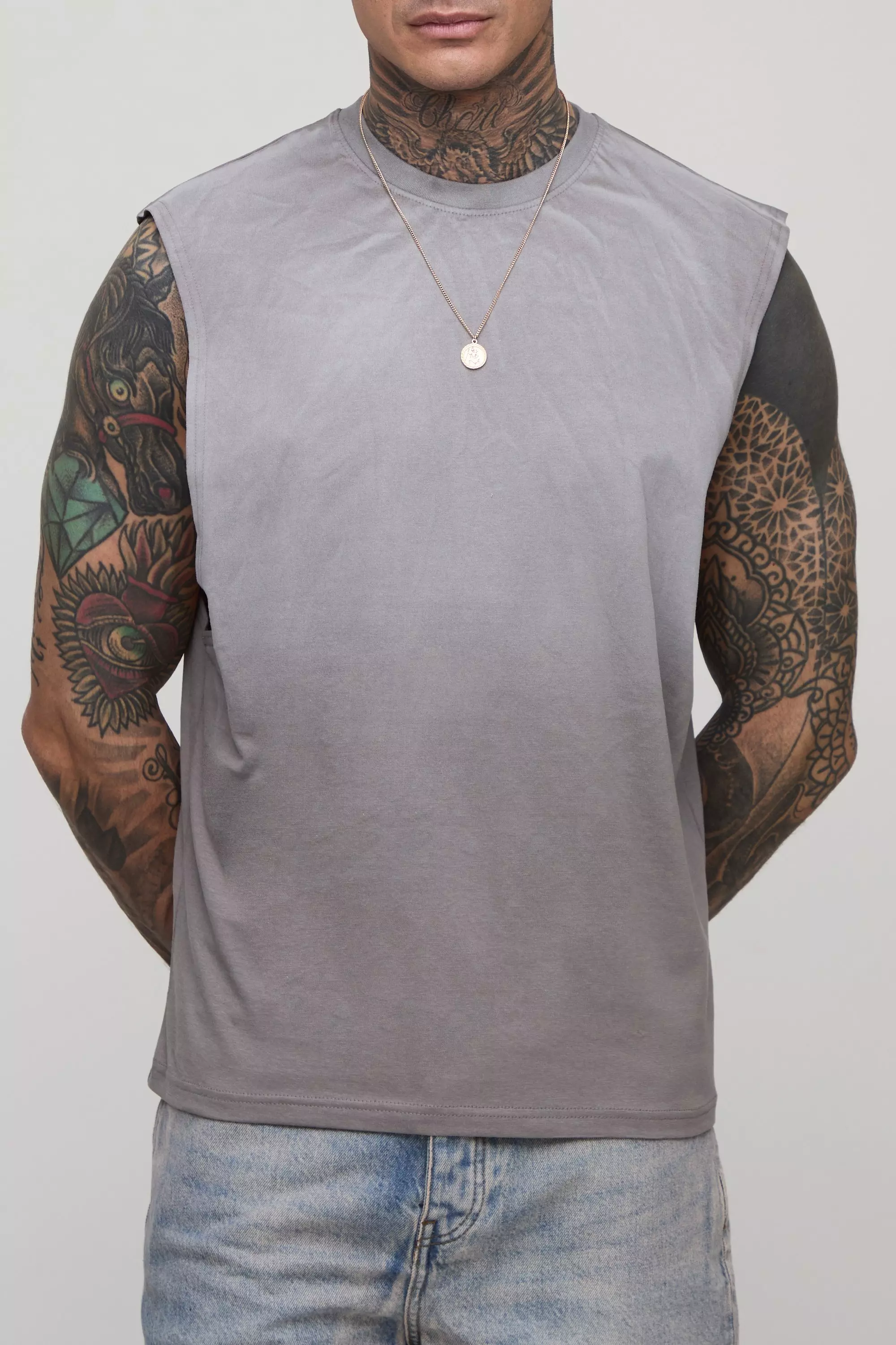 Tall Regular Fit Drop Armhole Spray Wash Tank Grey