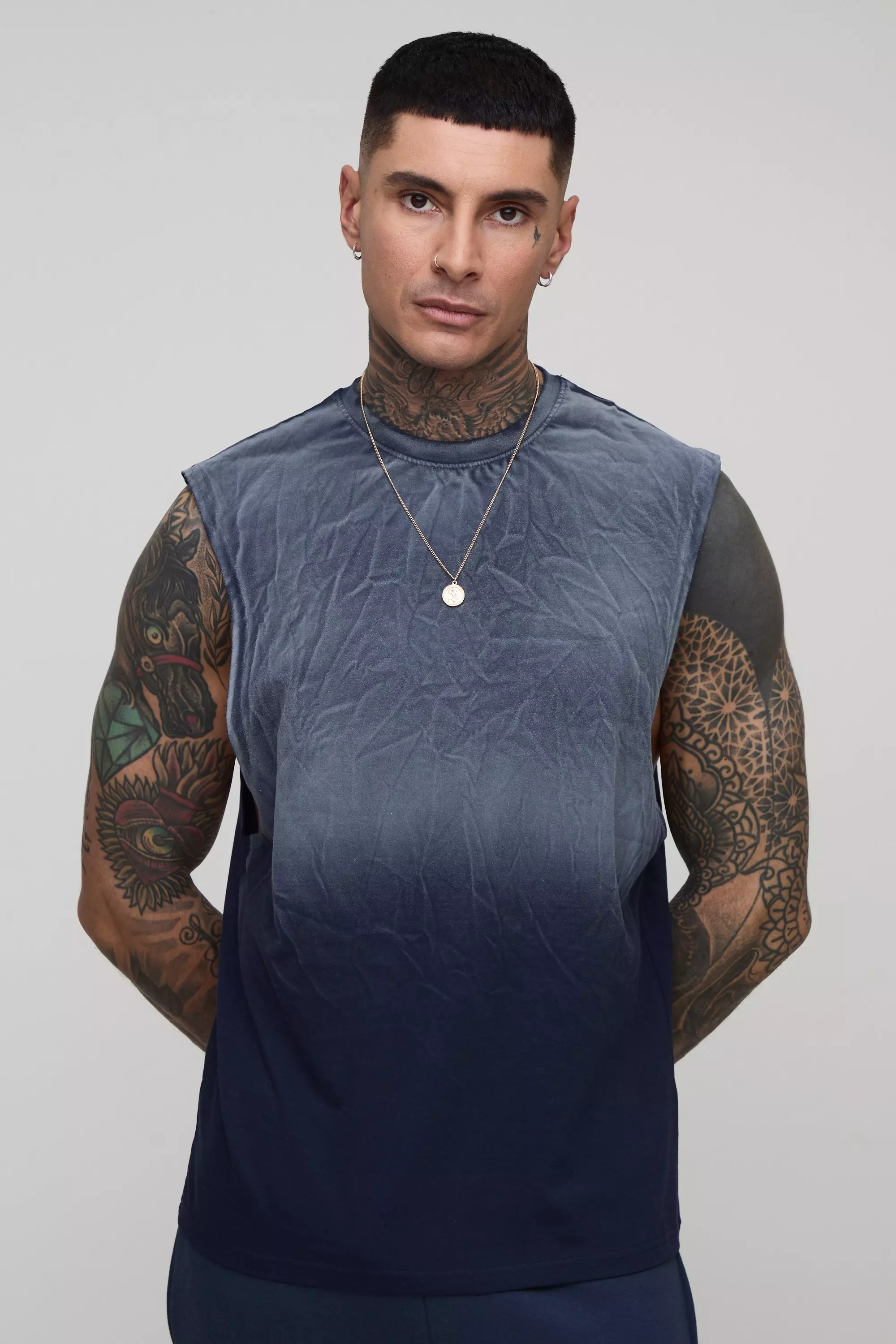 Tall Regular Fit Drop Armhole Spray Wash Tank Navy