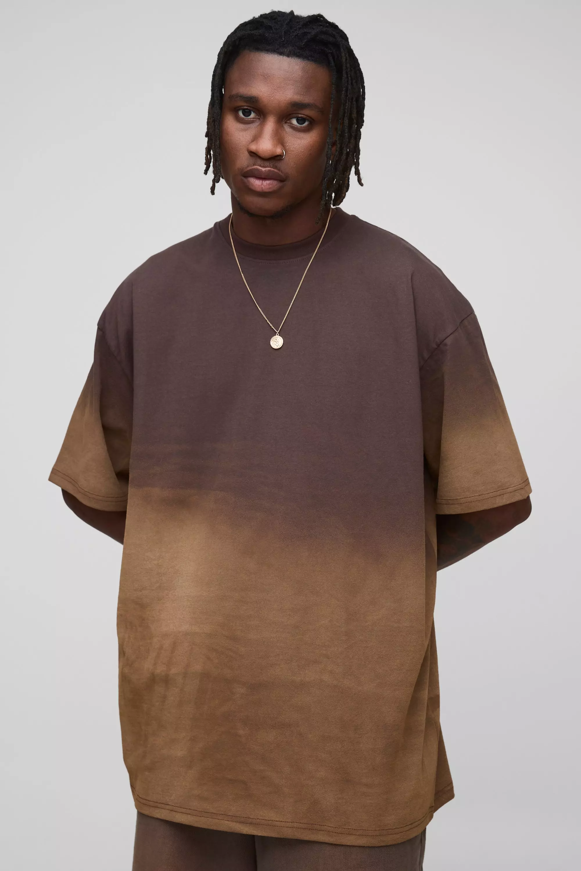 Tall Oversized Spray Wash T-shirt Chocolate