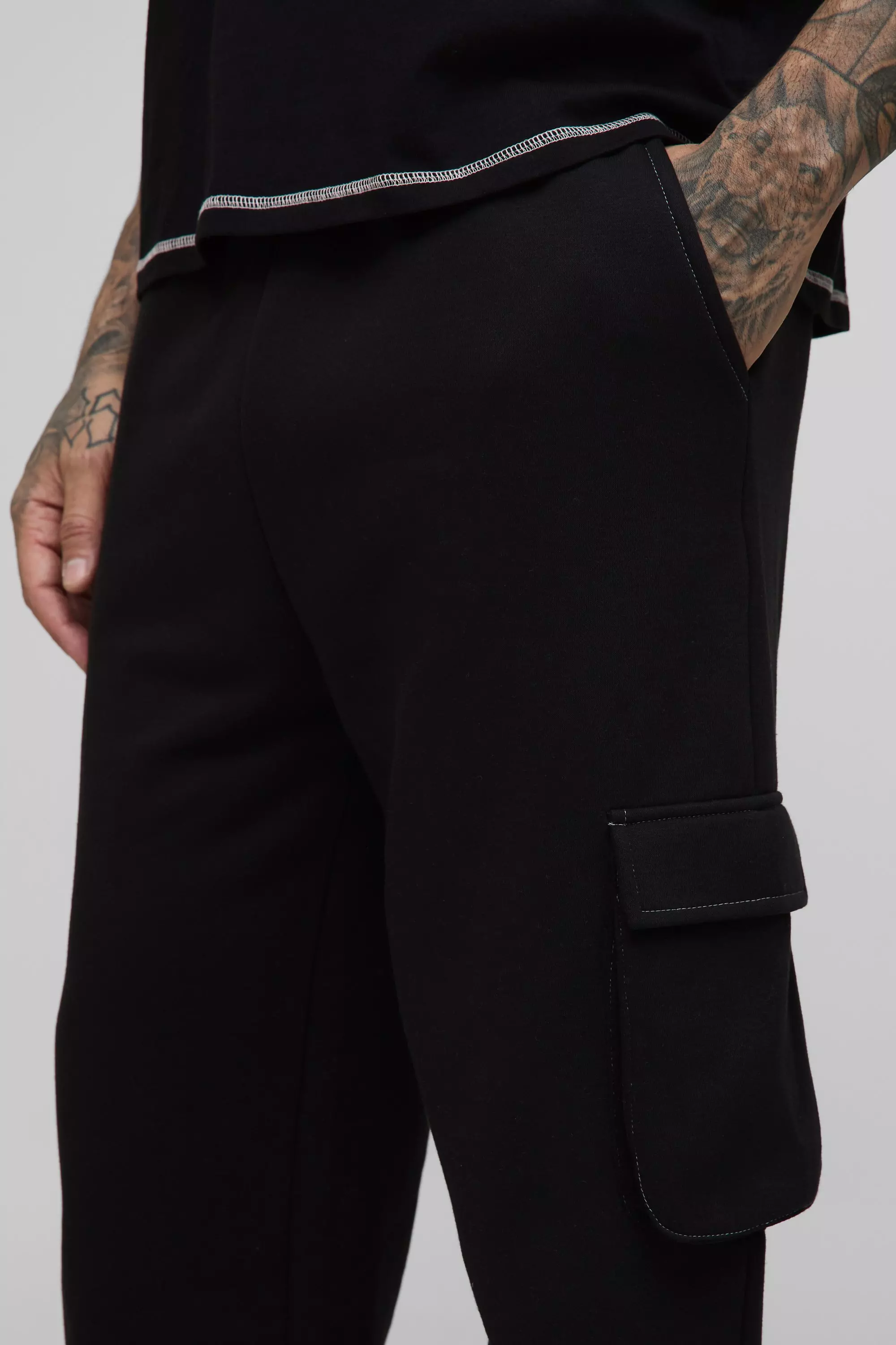 Tall Relaxed Contrast Stitch Cargo Sweatpants