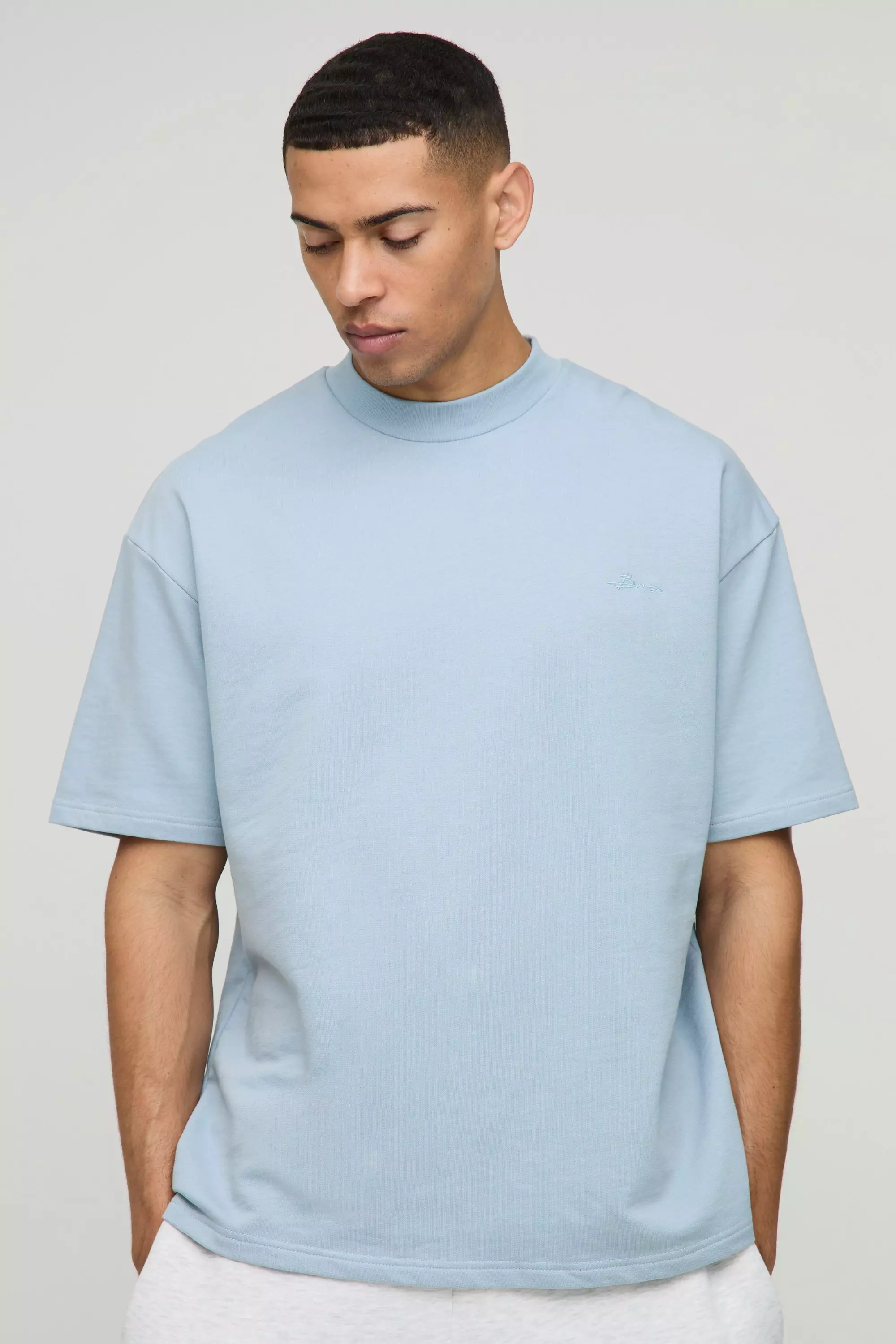 Oversized Extended Neck BM Signature Heavyweight T-Shirt Powder blue