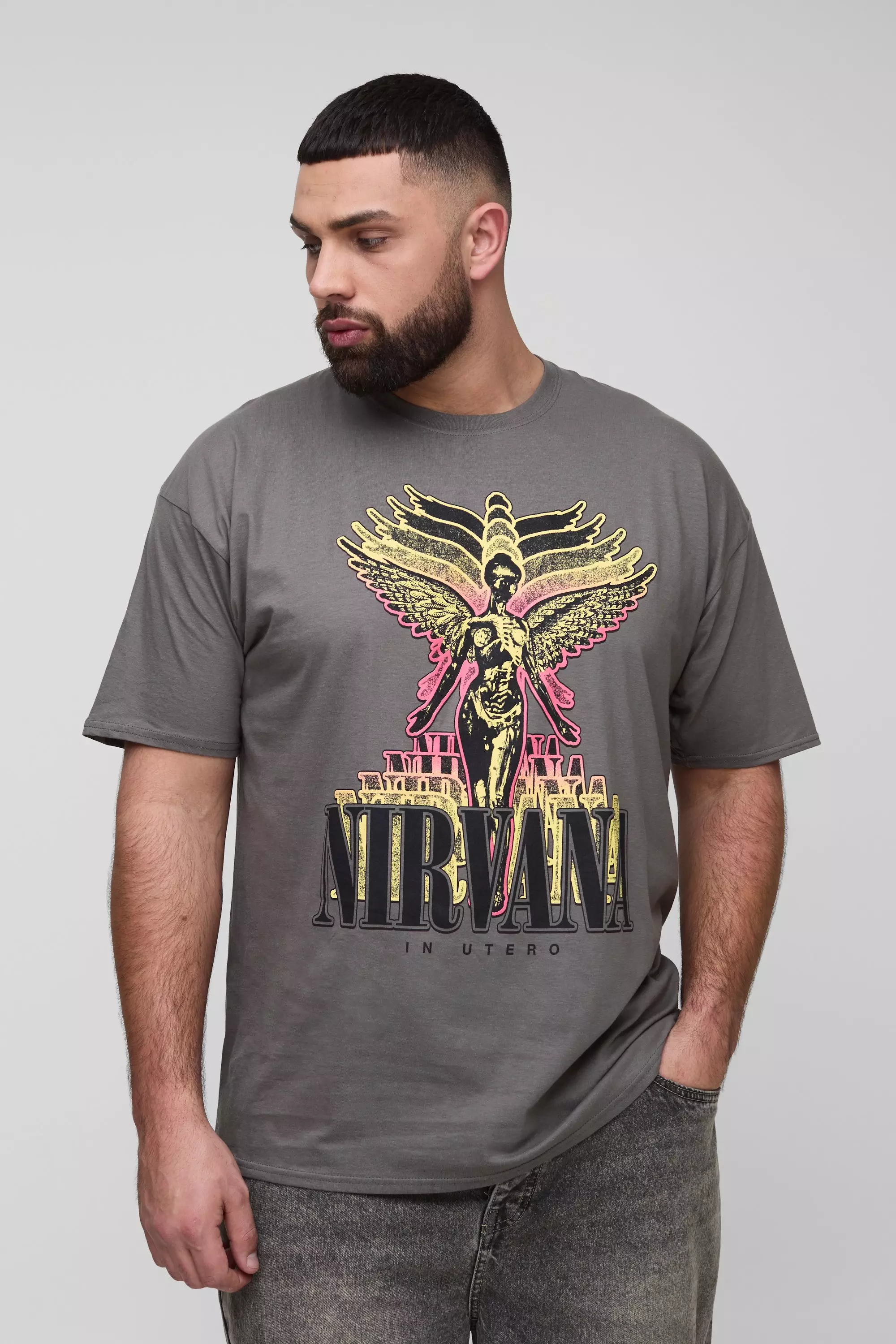 Plus Nirvana License Print T-Shirt Charcoal