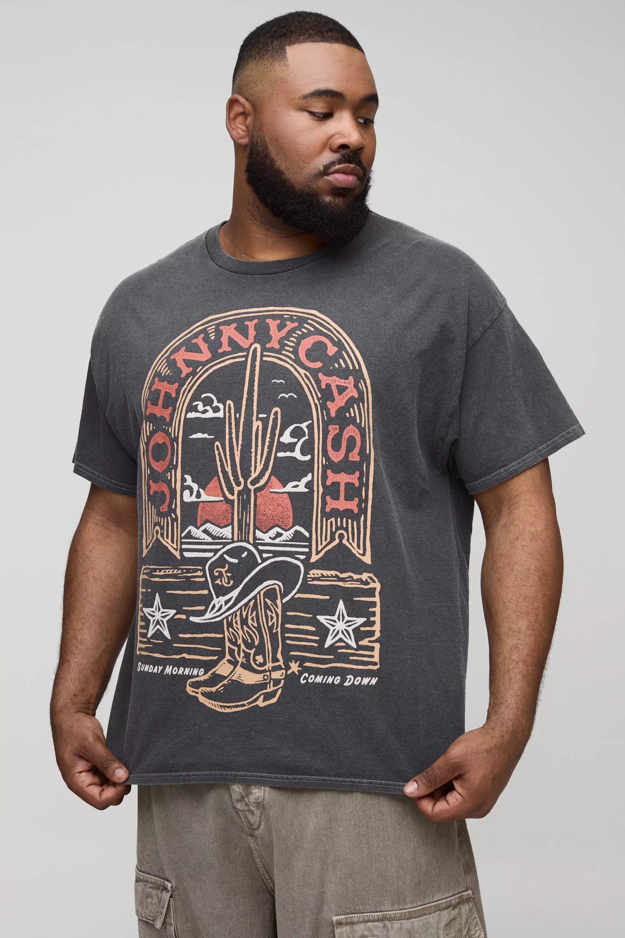 T-Shirt Plus Size Slavata Ufficiale Johnny Cash, Charcoal immagine alternativa