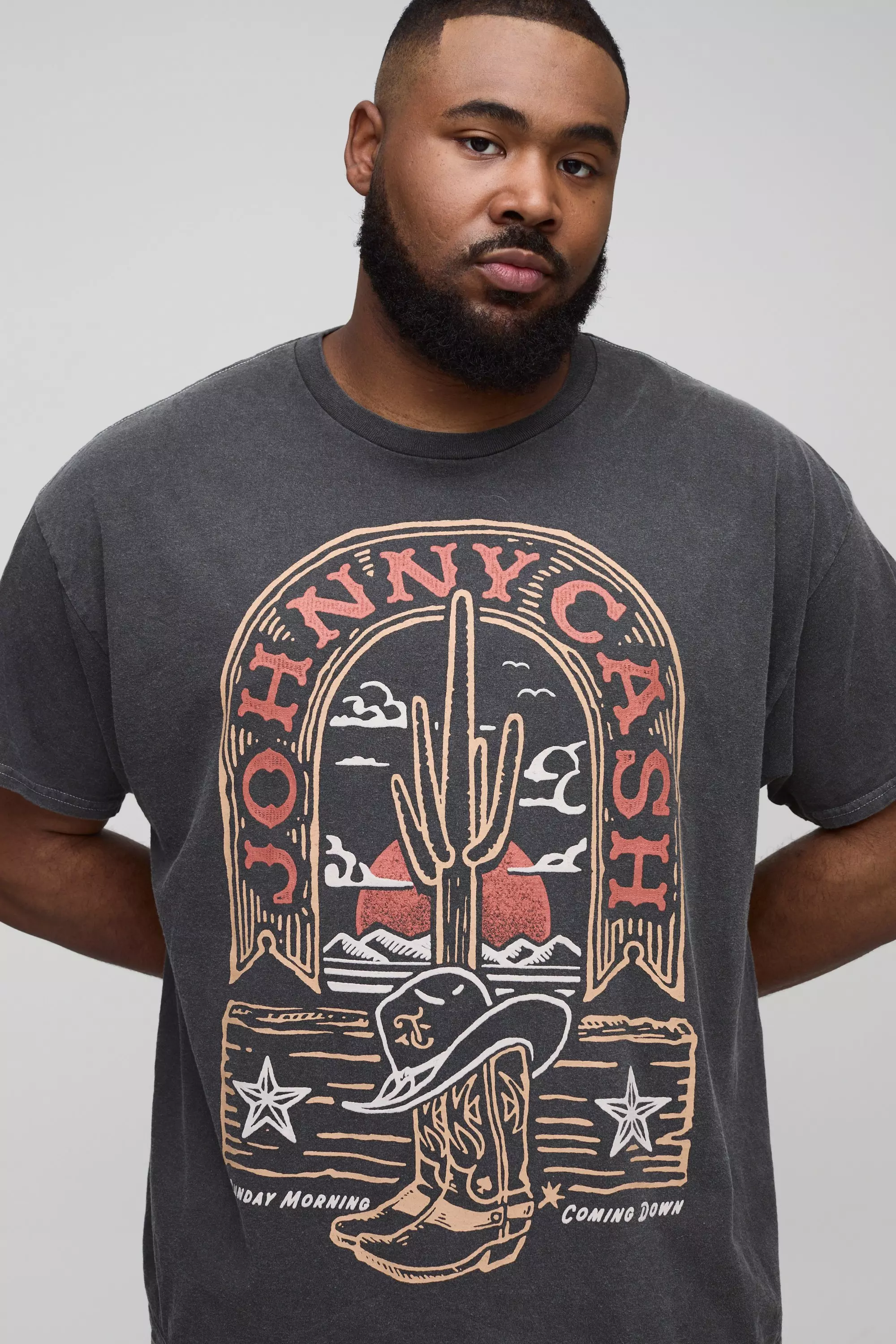 Plus T-Shirt mit lizenziertem Johnny Money Print, Charcoal alternatives Bild