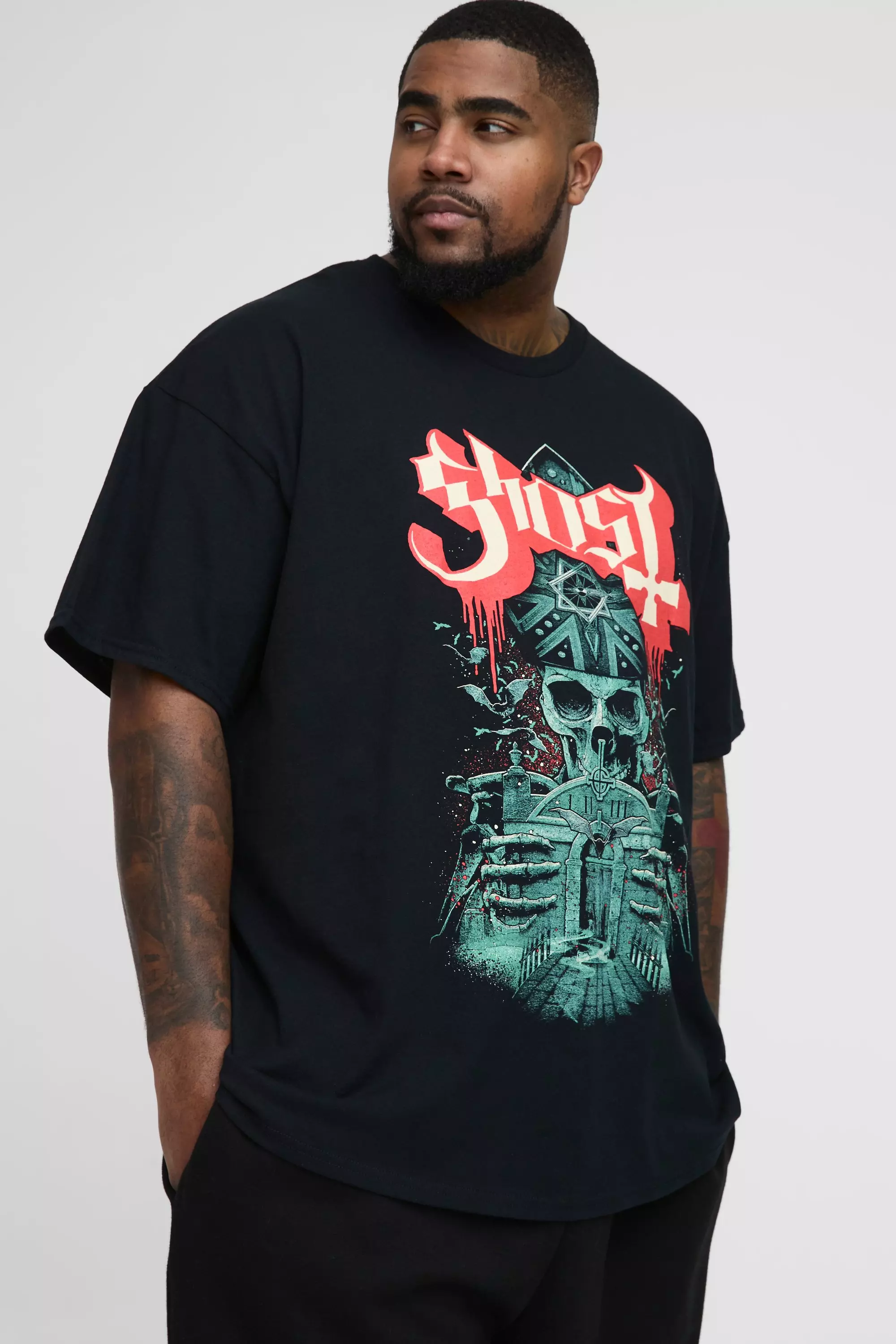 T-Shirt Taglie Forti Ufficiale Con Stampa Ghost, Black immagine alternativa