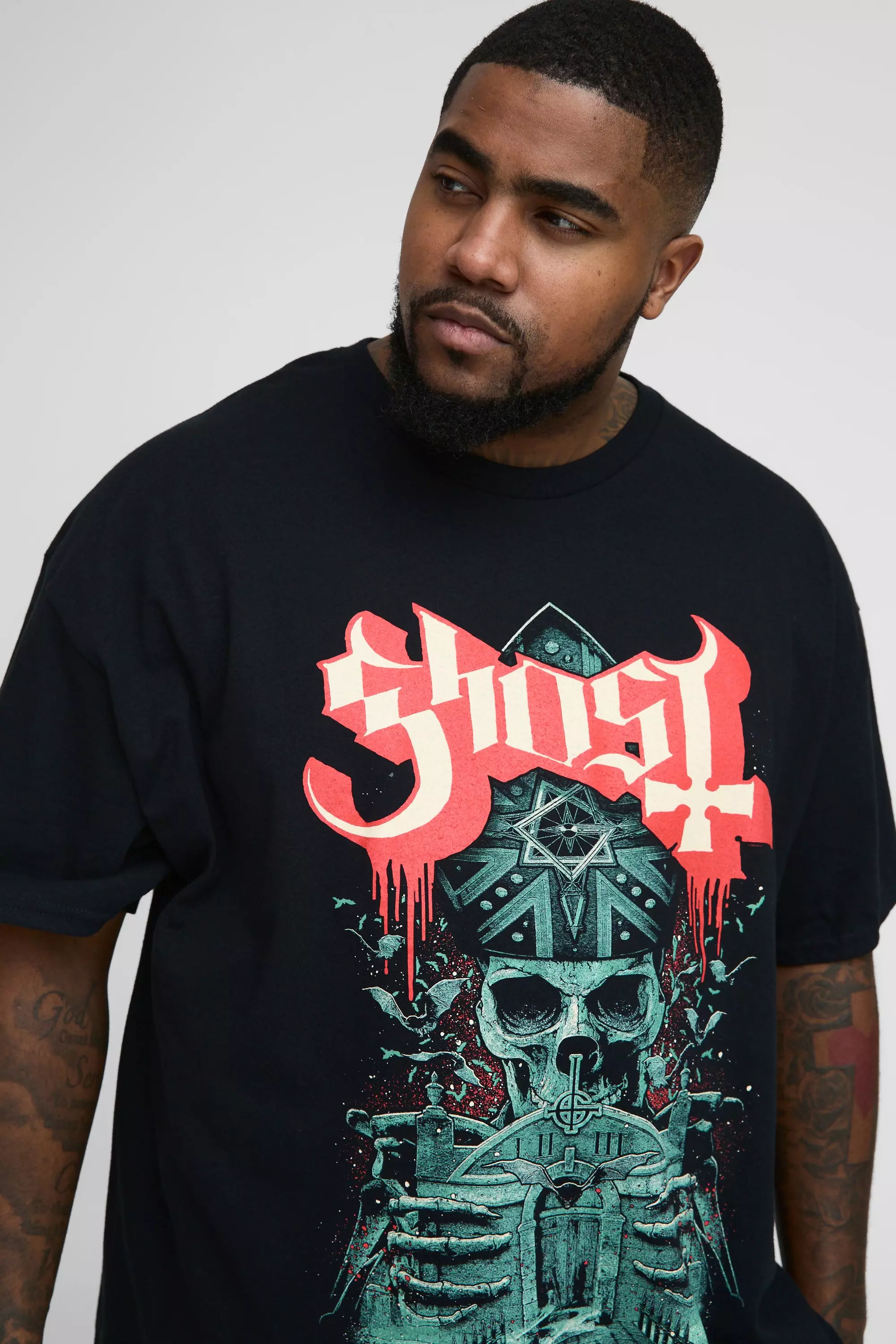 T-Shirt Taglie Forti Ufficiale Con Stampa Ghost, Black immagine alternativa