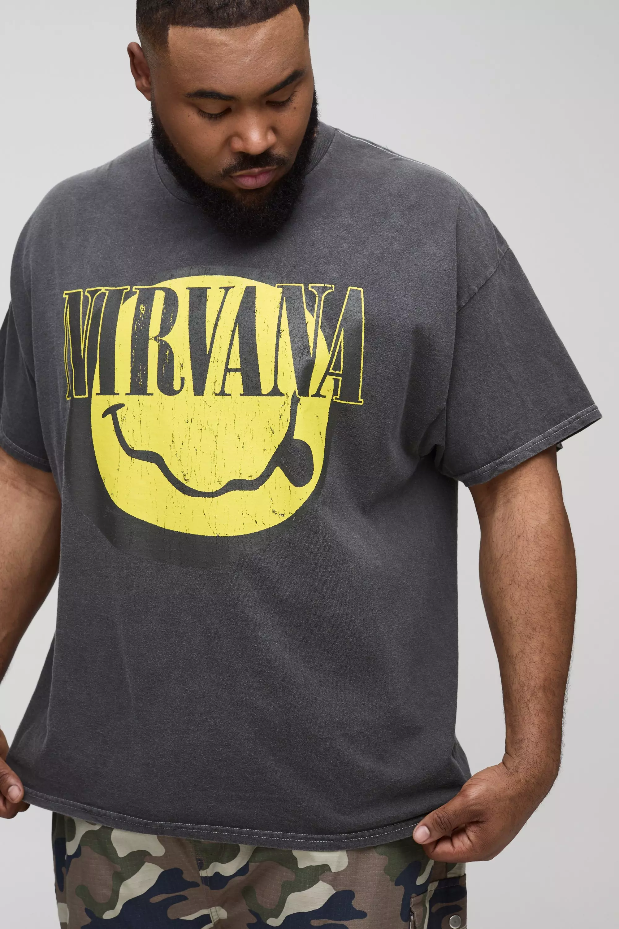 Plus Nirvana License Washed Print T-Shirt Charcoal