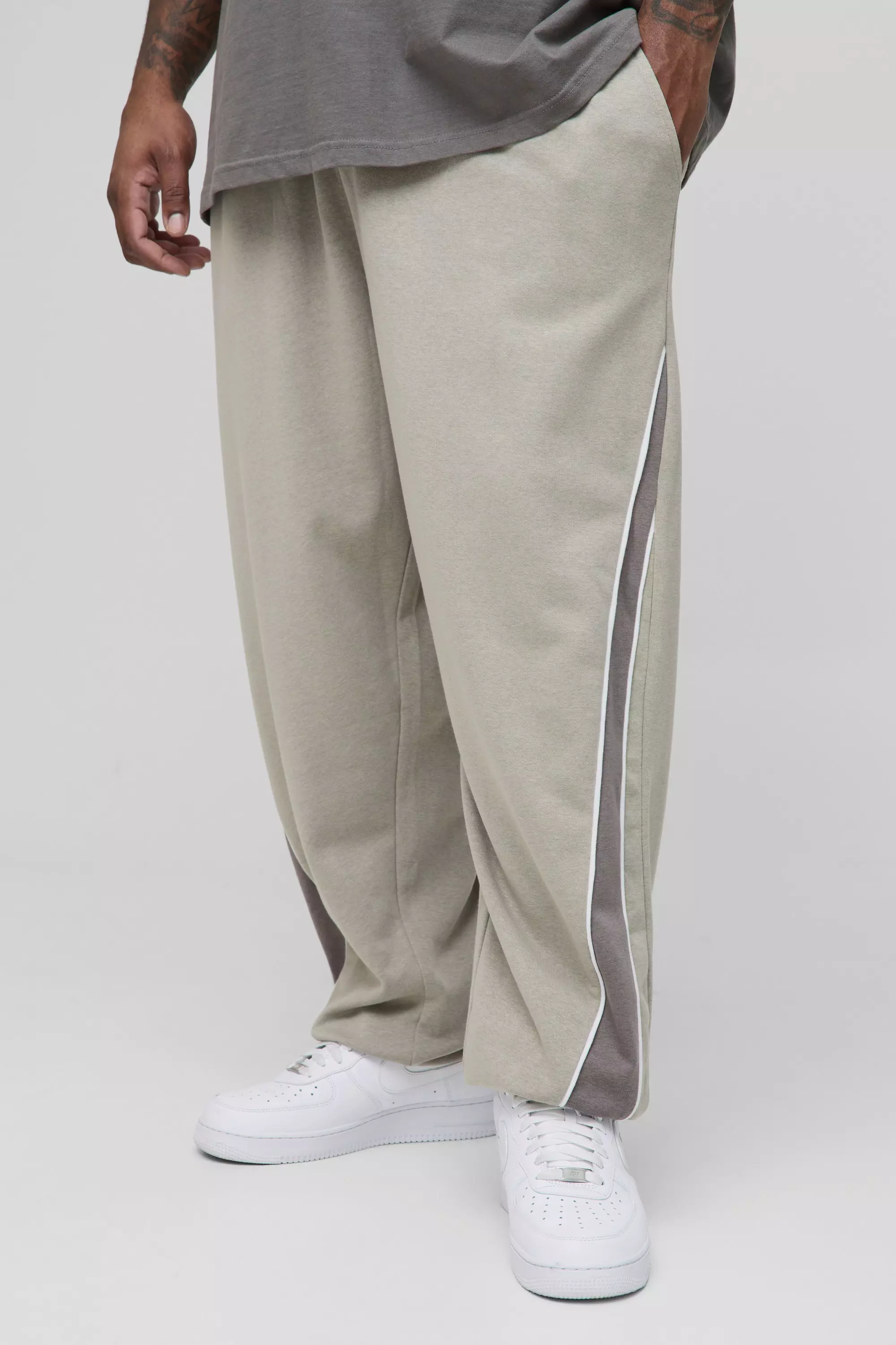 Plus Piping Detail Loopback Oversized Gusset Joggers Grey