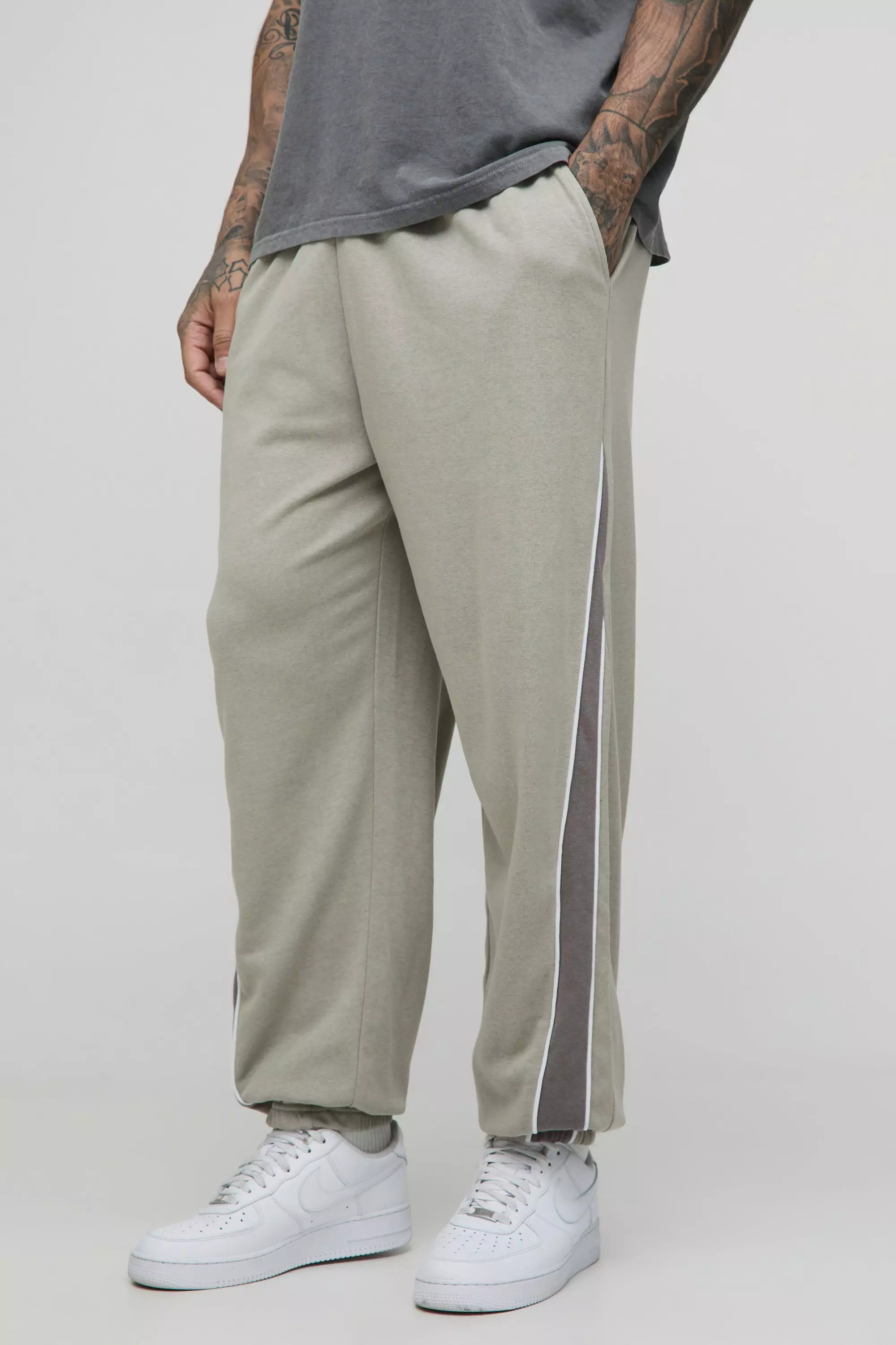Tall Piping Detail Loopback Oversized Gusset Joggers Grey