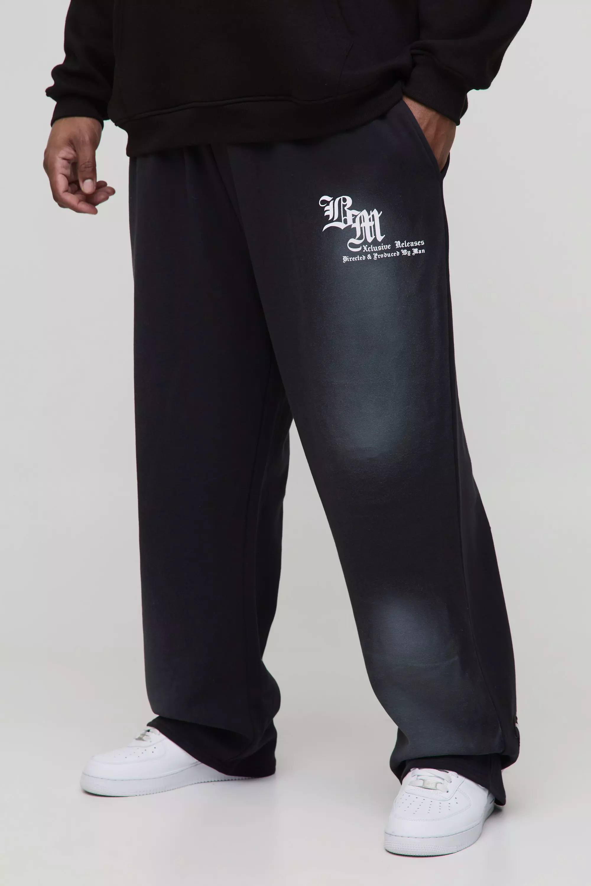 Plus Oversized Spray Wash Homme Applique Sweatpants Black