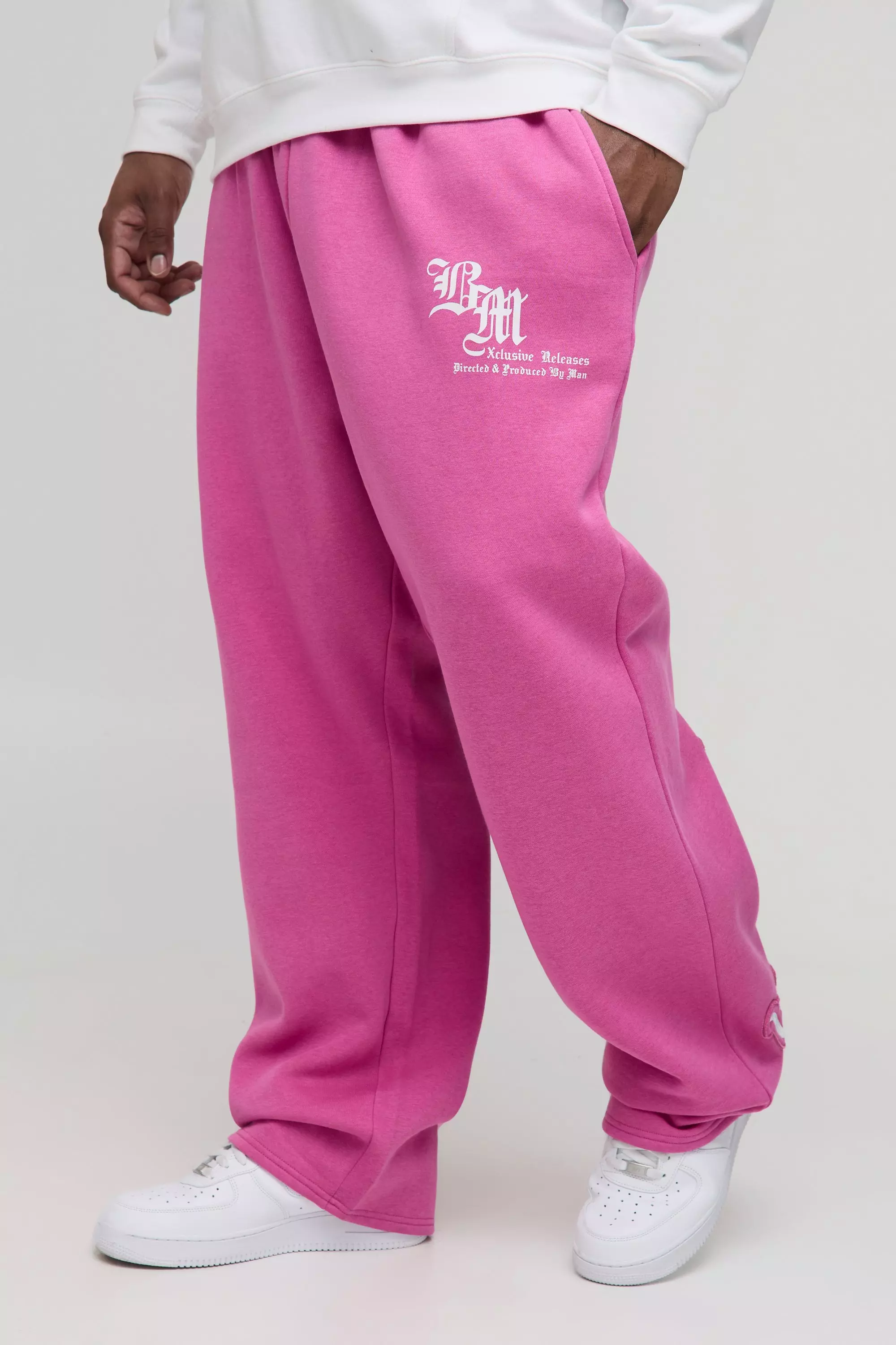 Plus Oversized Homme Applique Sweatpants Pink