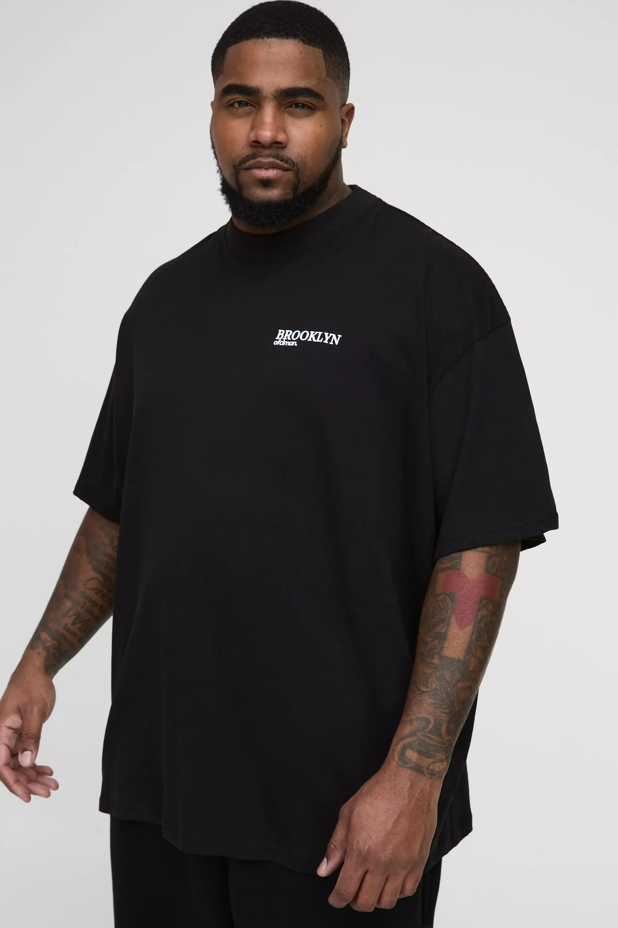 Plus Oversized Extended Neck Brooklyn Landscape Graphic T-shirt | boohooMAN USA