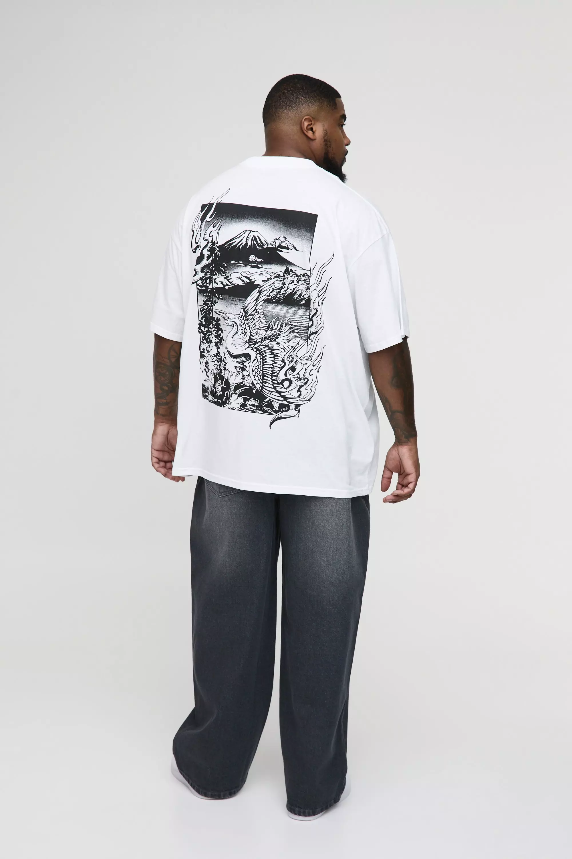 Plus Oversized Extended Neck Volcano Landscape Graphic T-shirt | boohooMAN USA