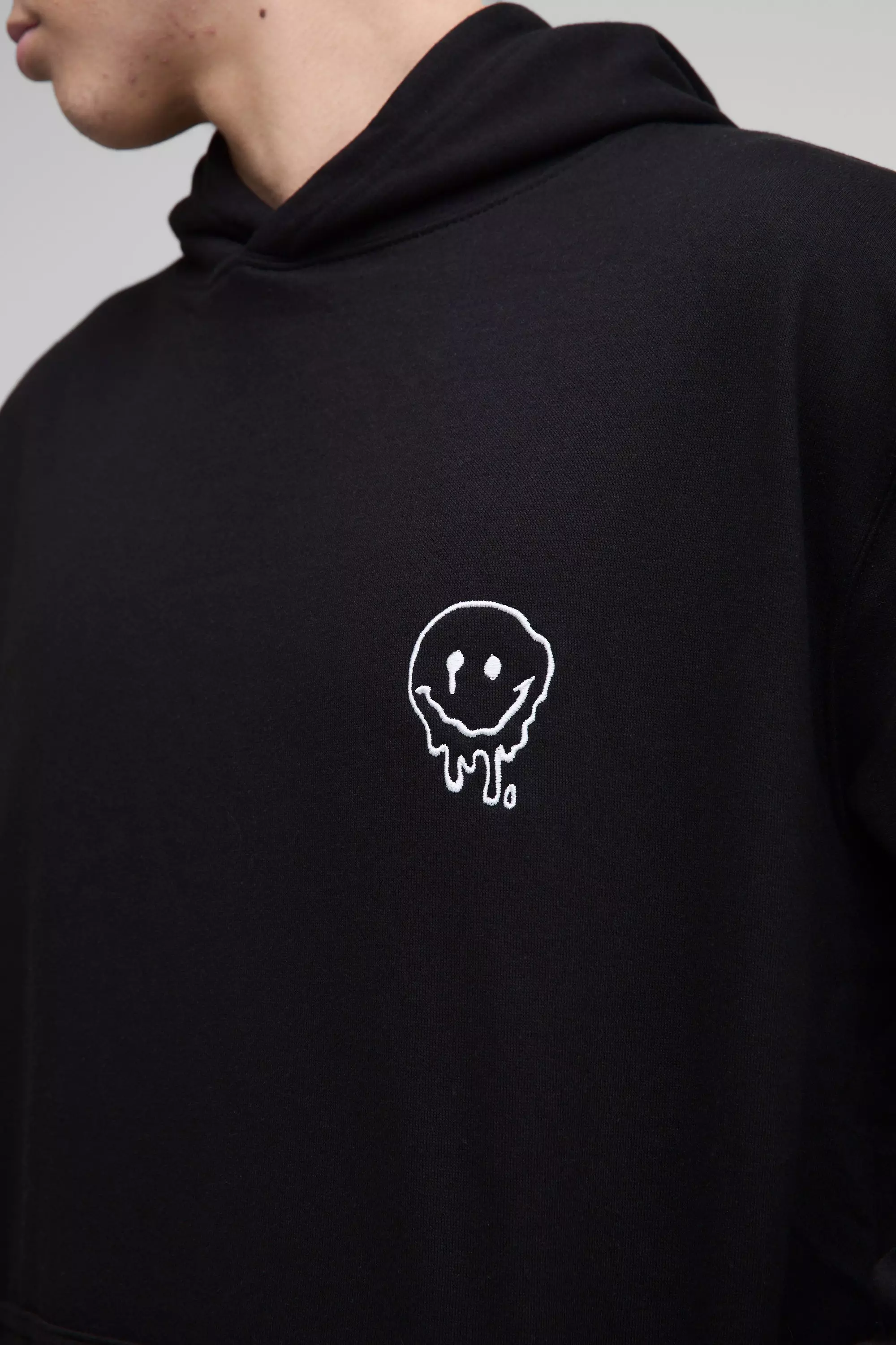 Black Oversized Drip Face Embroidered Hoodie alternative image