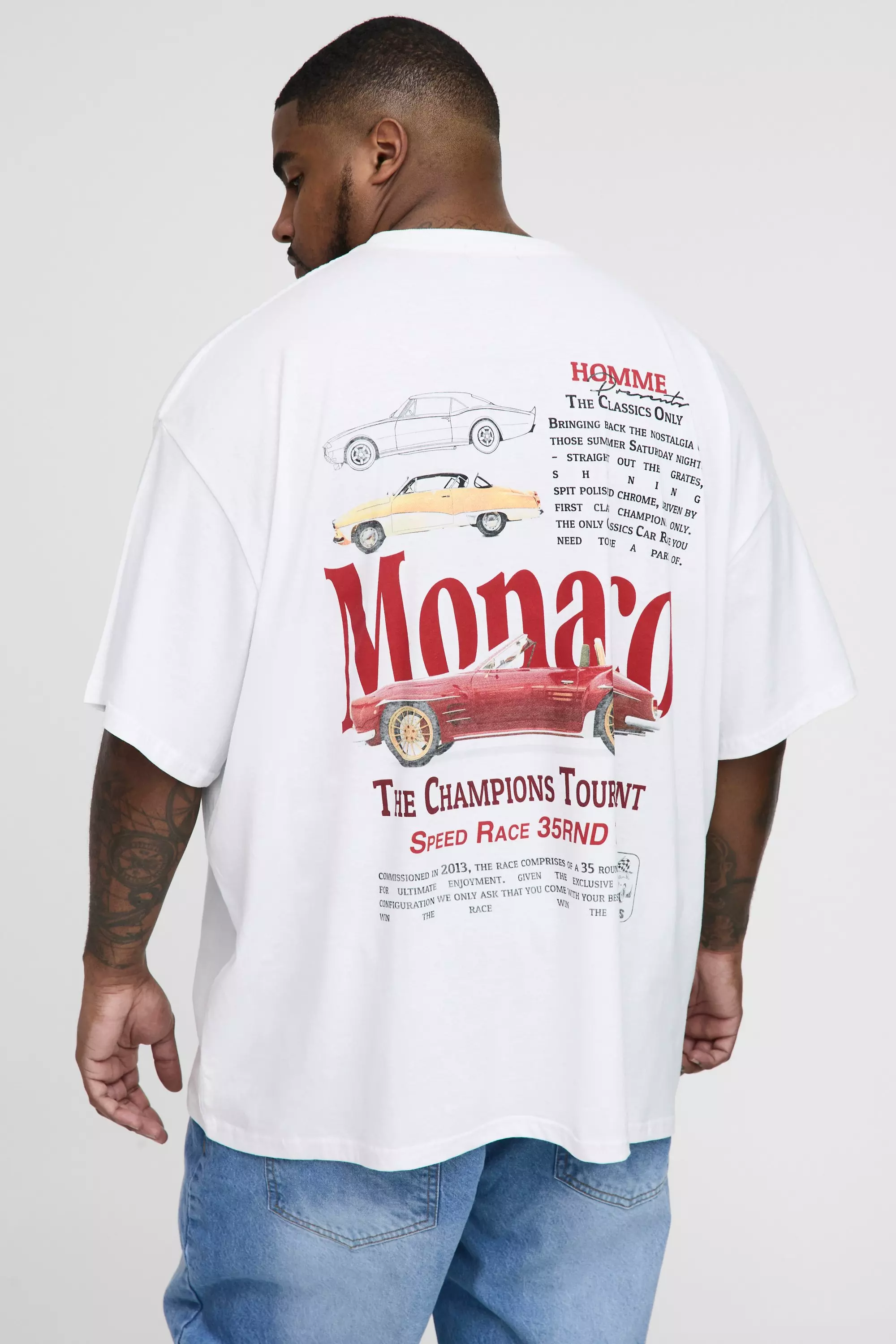 White Plus Oversized Monaco Car Graphic T-Shirt alternative image