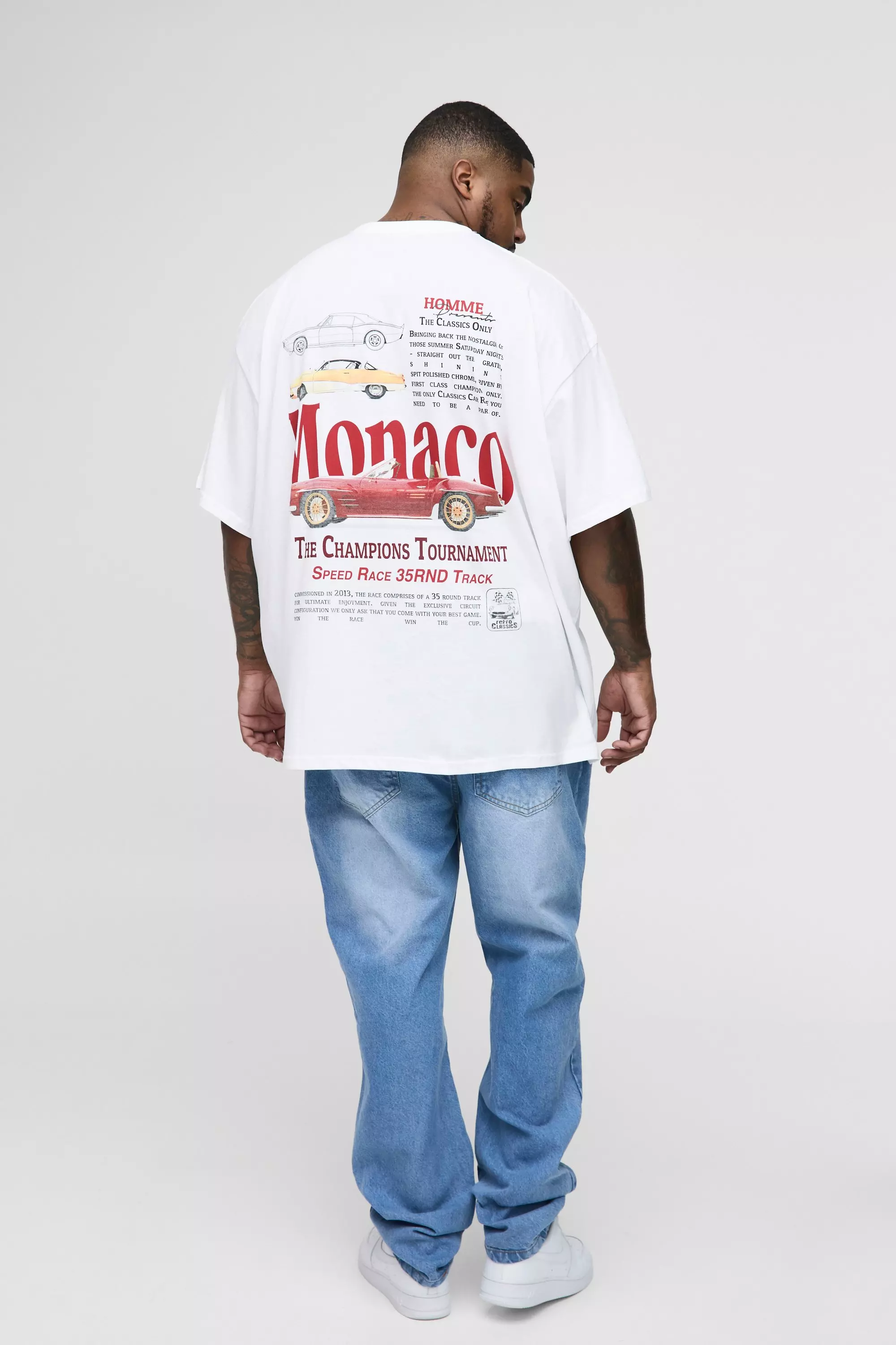 White Plus Oversized Monaco Car Graphic T-Shirt alternative image