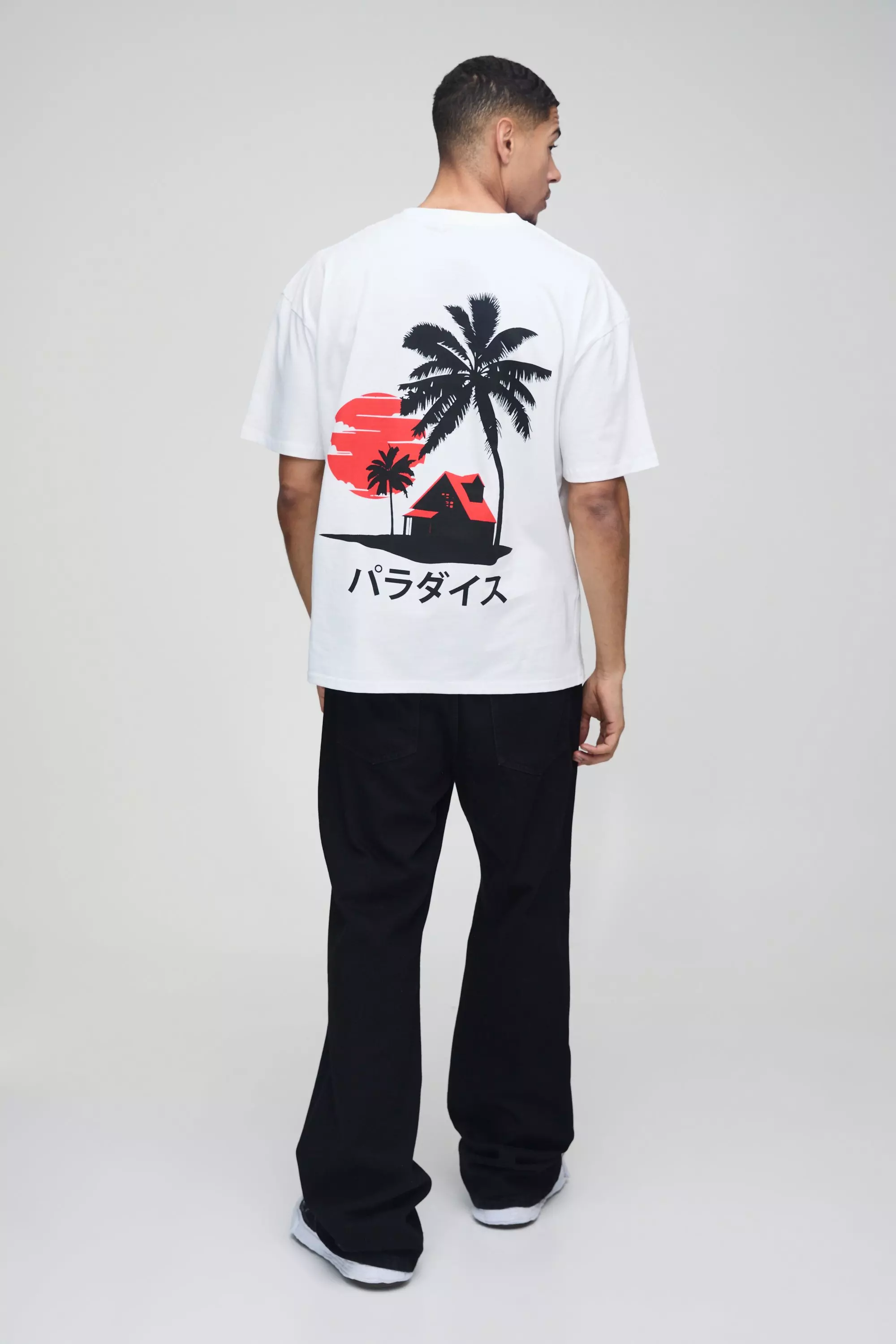 White Oversized Palm Tree Landscape Shadow Print T-Shirt alternative image