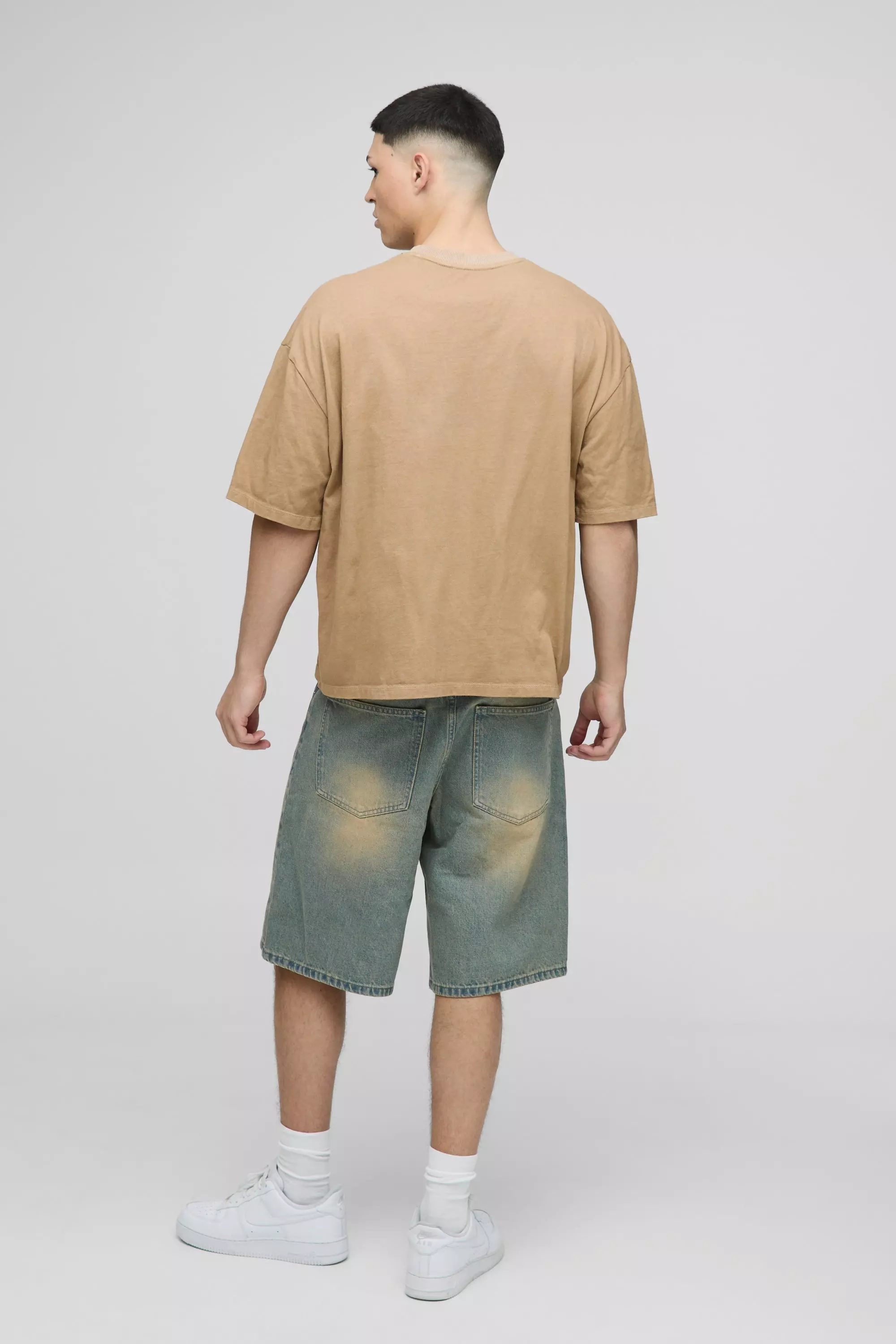 Regular Fit Antique Blue Washed Denim Jorts | boohooMAN USA