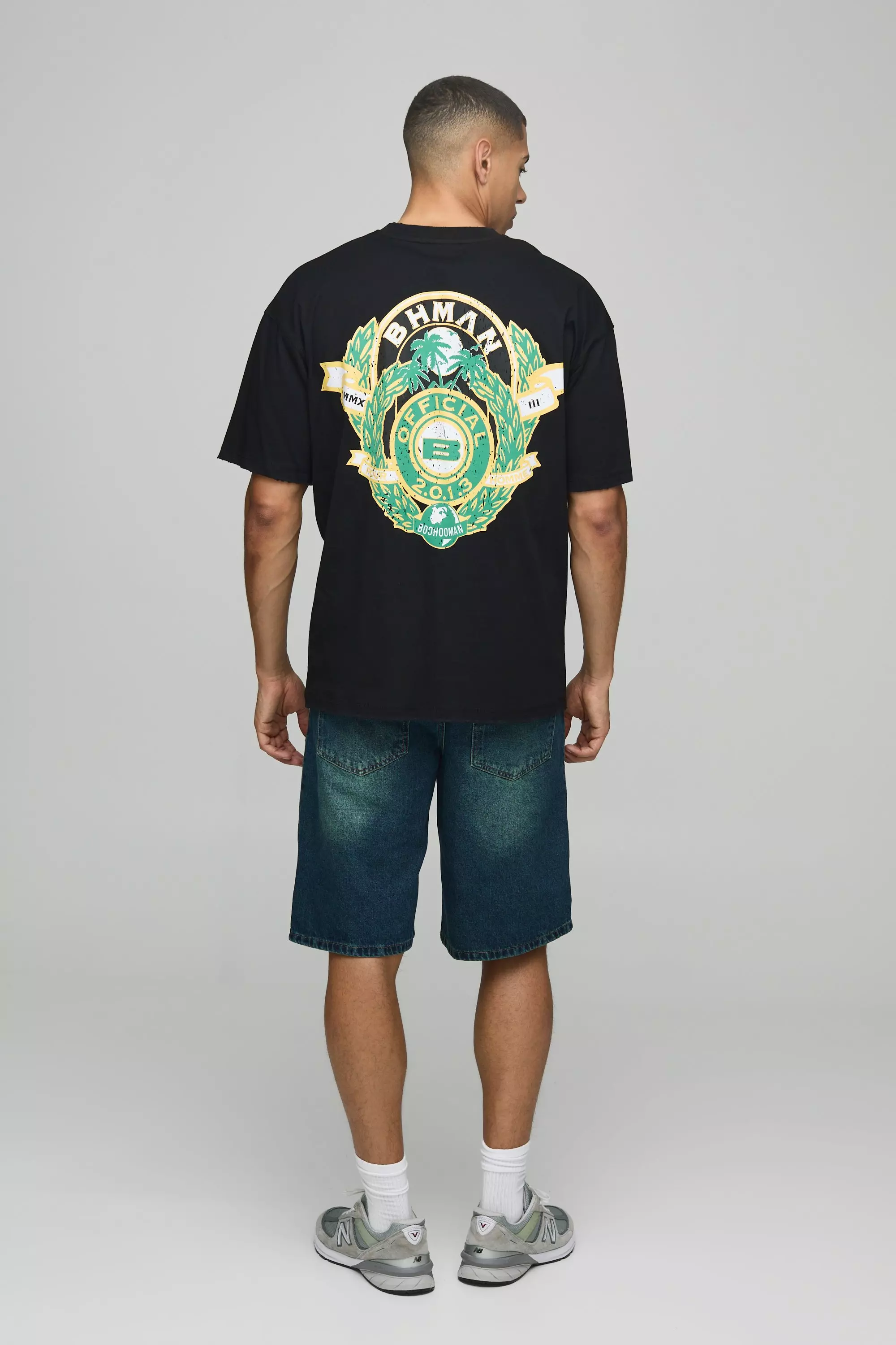 Regular Fit Green Washed Denim Jorts | boohooMAN USA